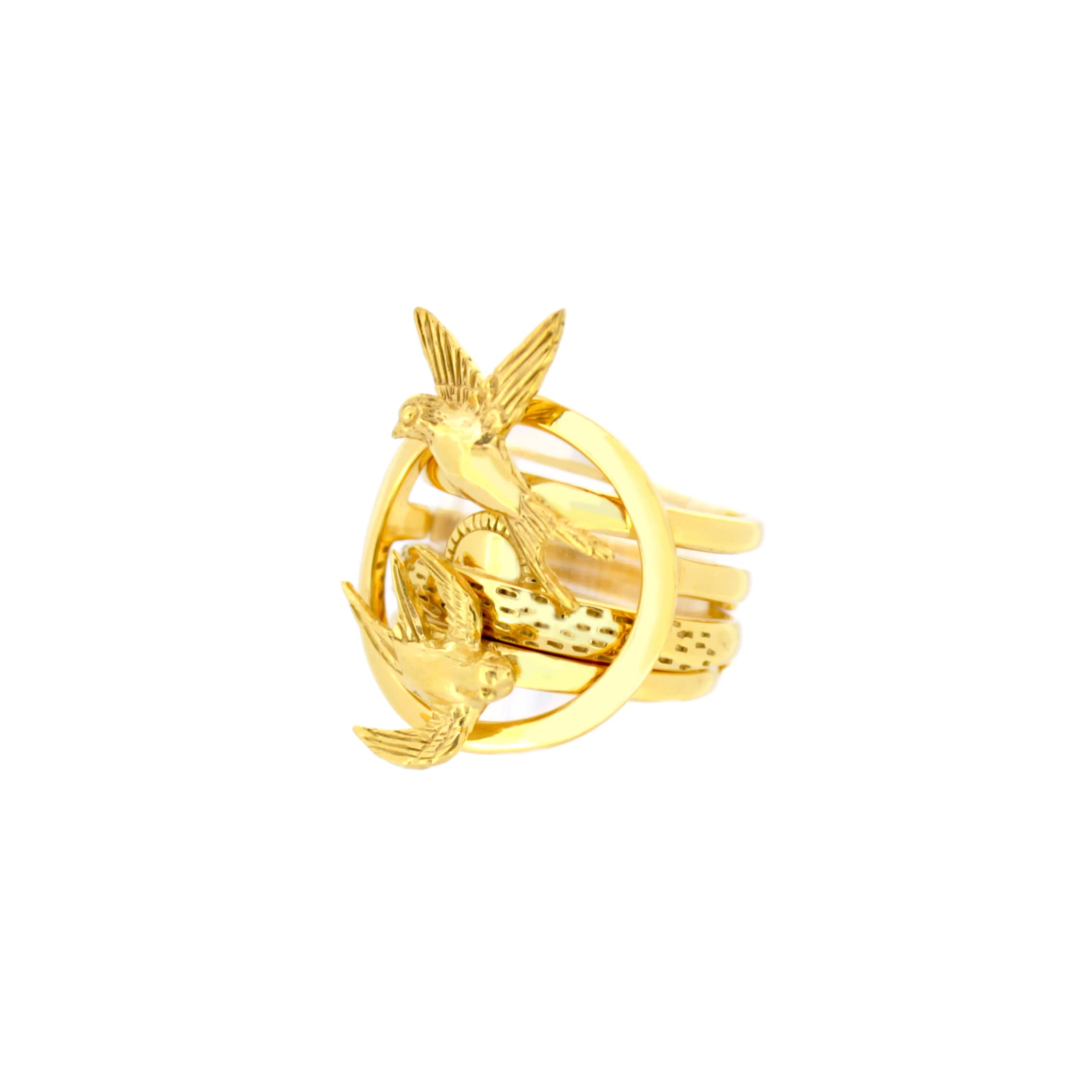 Unique stacking ring set featuring a couple of swallow, sun, and round shape designs.