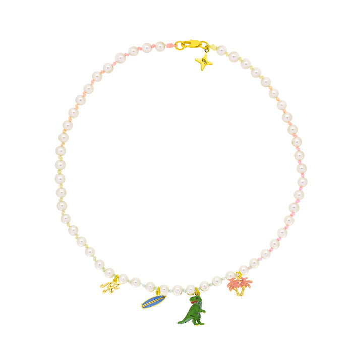 T-Rex Surfer Pearl Choker Pastel and Rainbow | Happy Story