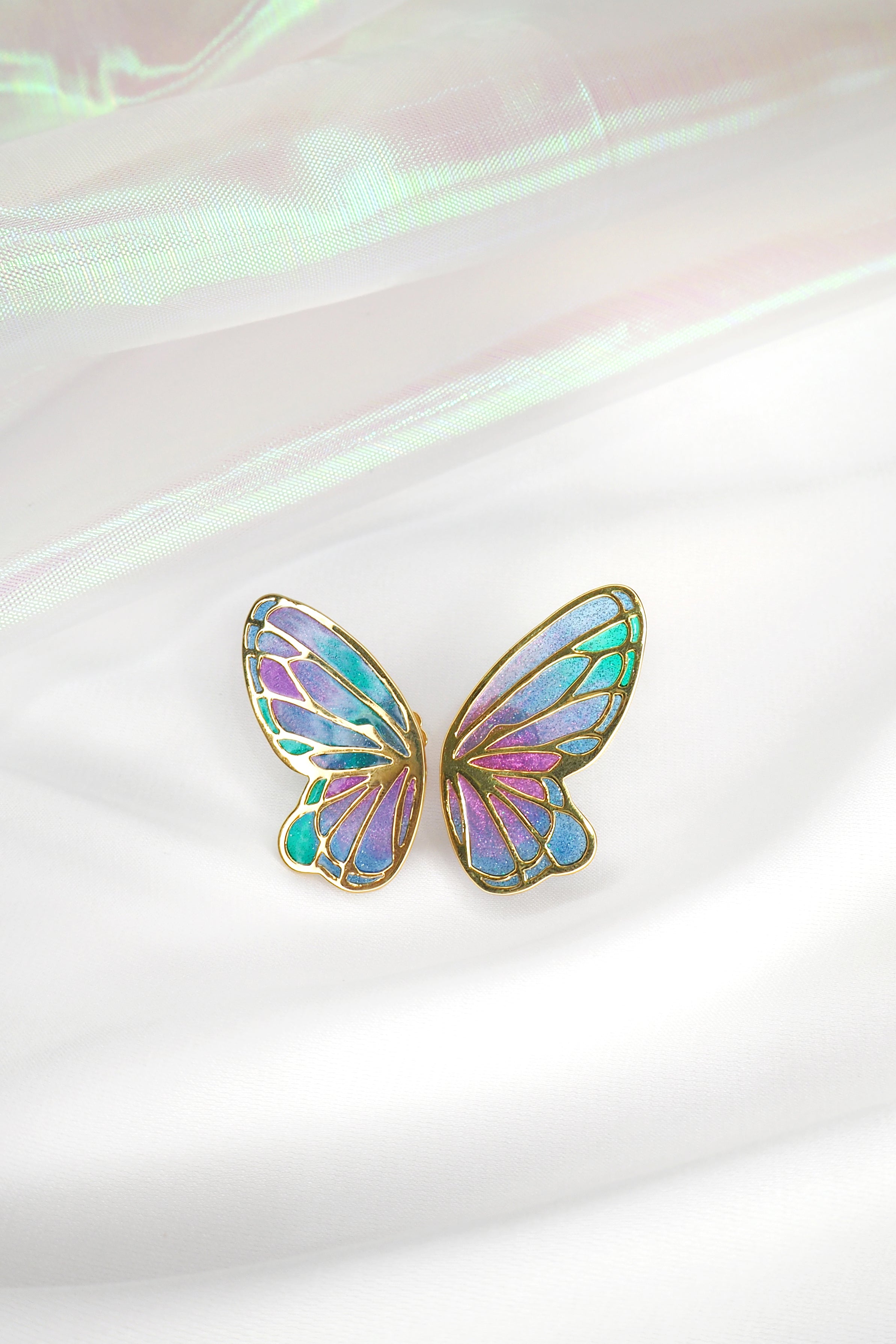 Enamel butterfly earrings featuring a stunning color palette with detailed craftsmanship