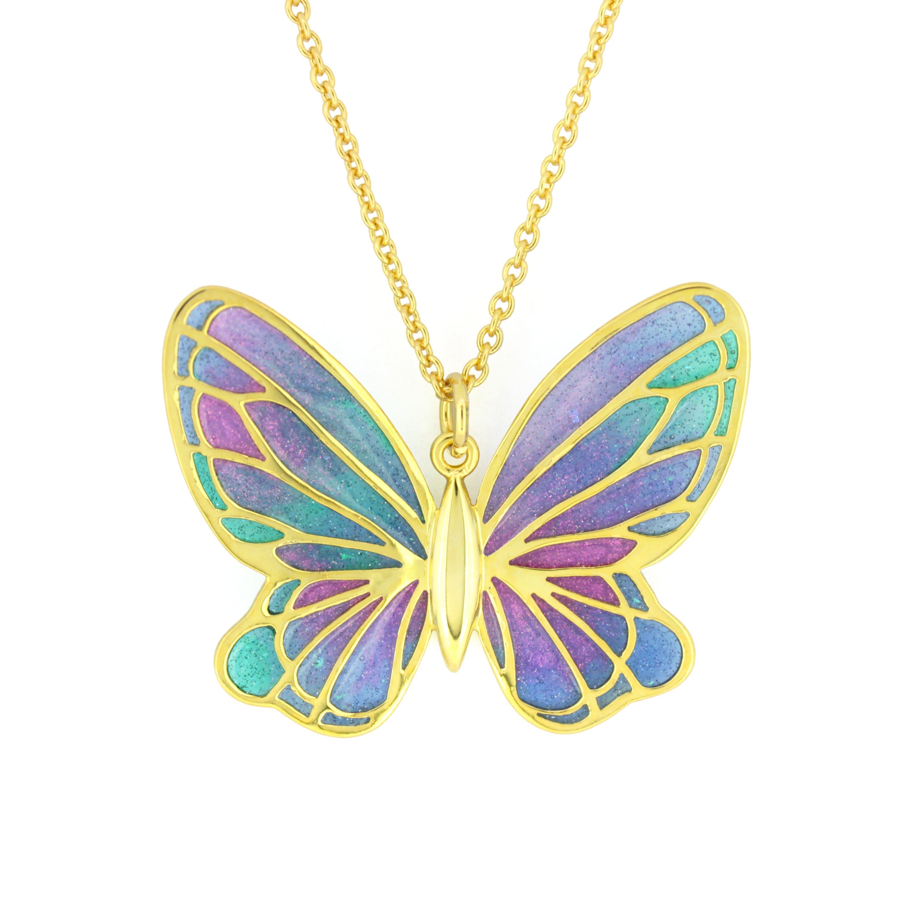 Stunning enamel butterfly necklace featuring vibrant hues and intricate design