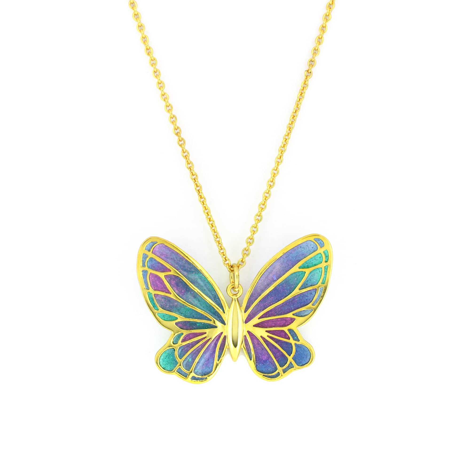Stunning enamel butterfly necklace featuring vibrant hues and intricate design