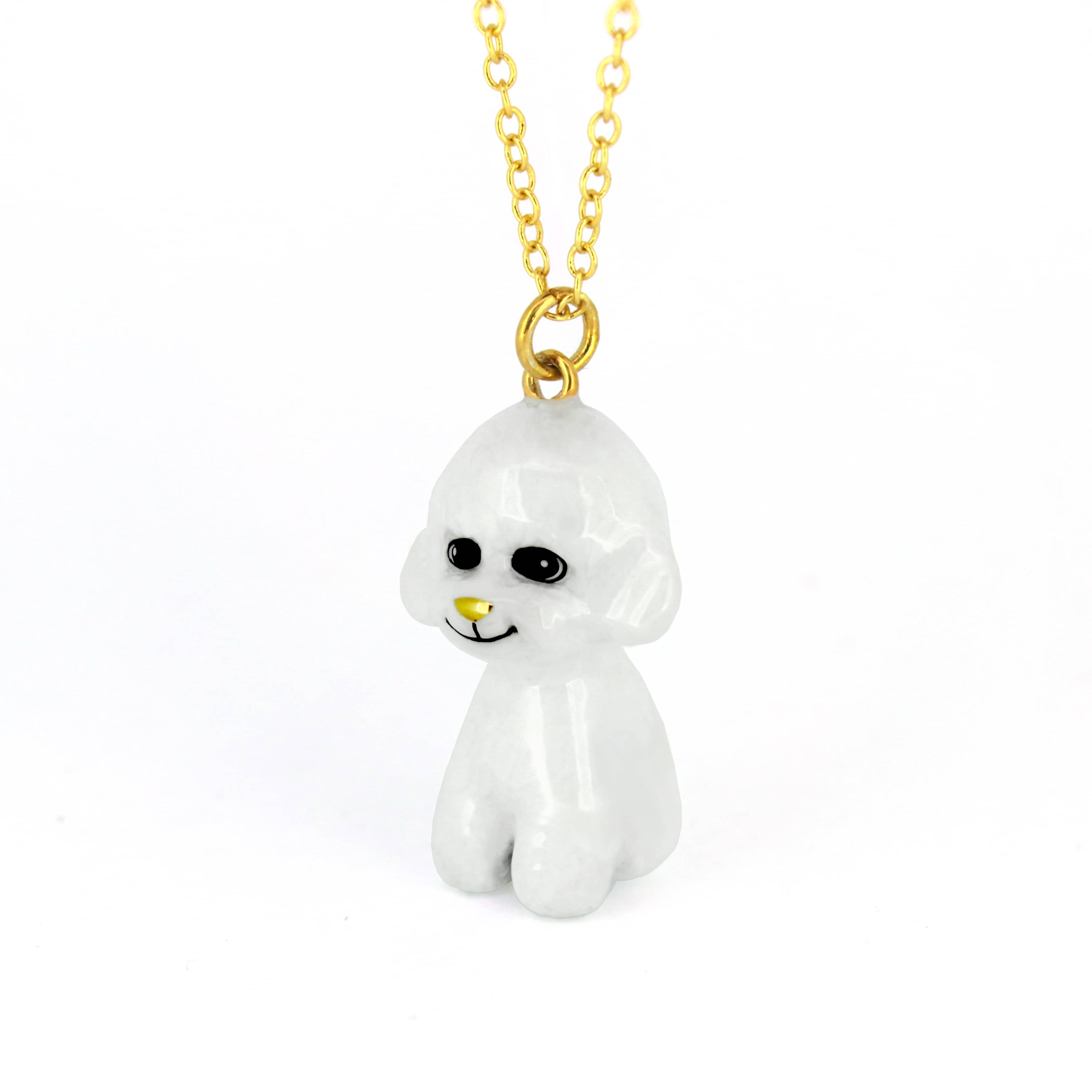 Cute poodle pendant necklace, hand-painted and designed as wearable art.