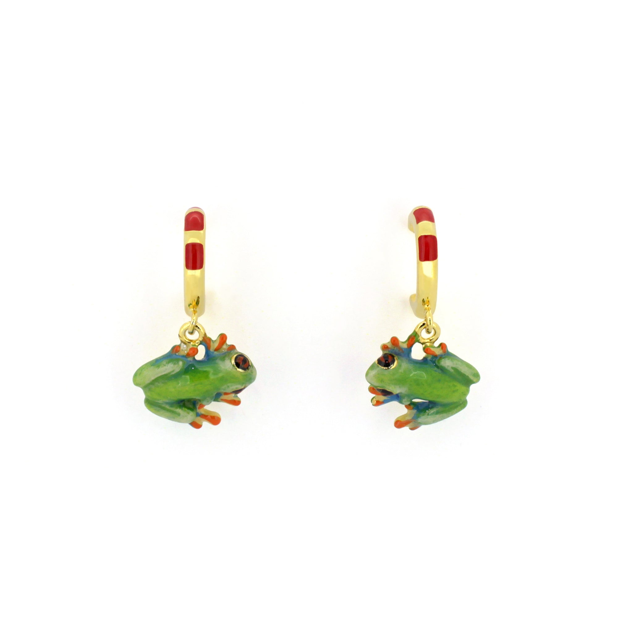 Handmade frog earrings featuring detailed craftsmanship