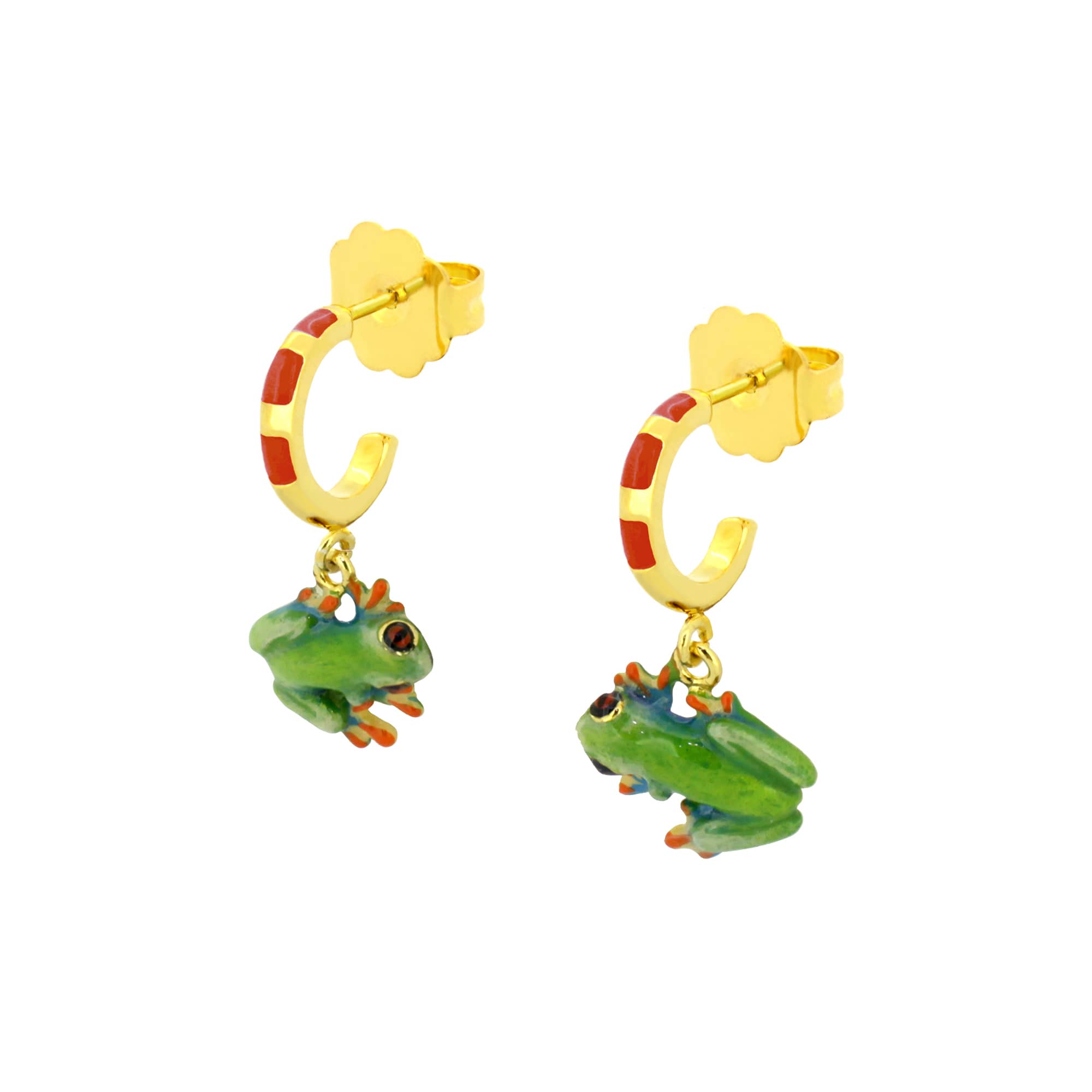Fun and quirky frog earrings with vibrant colors