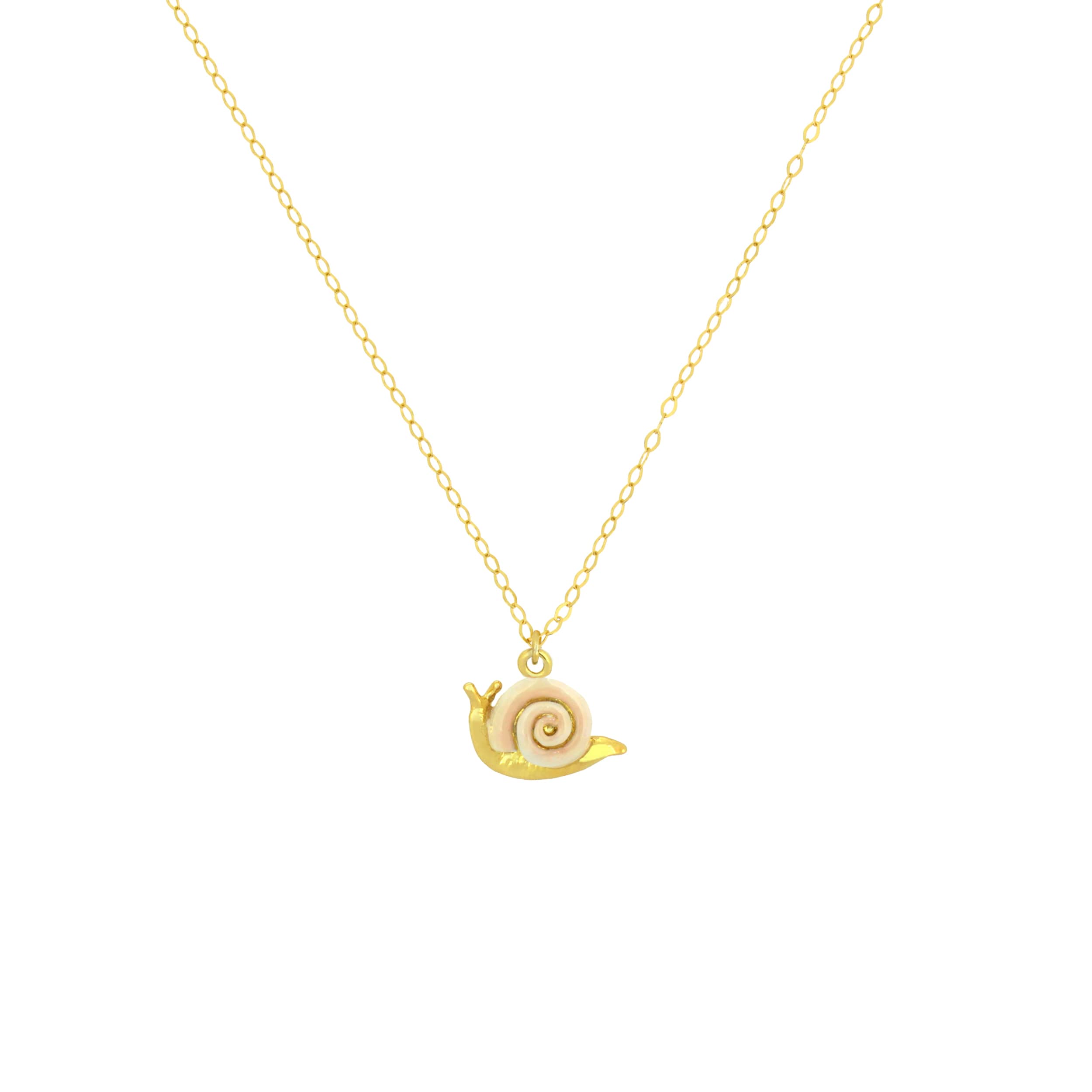 Beautiful gold snail charm on a delicate chain necklace.