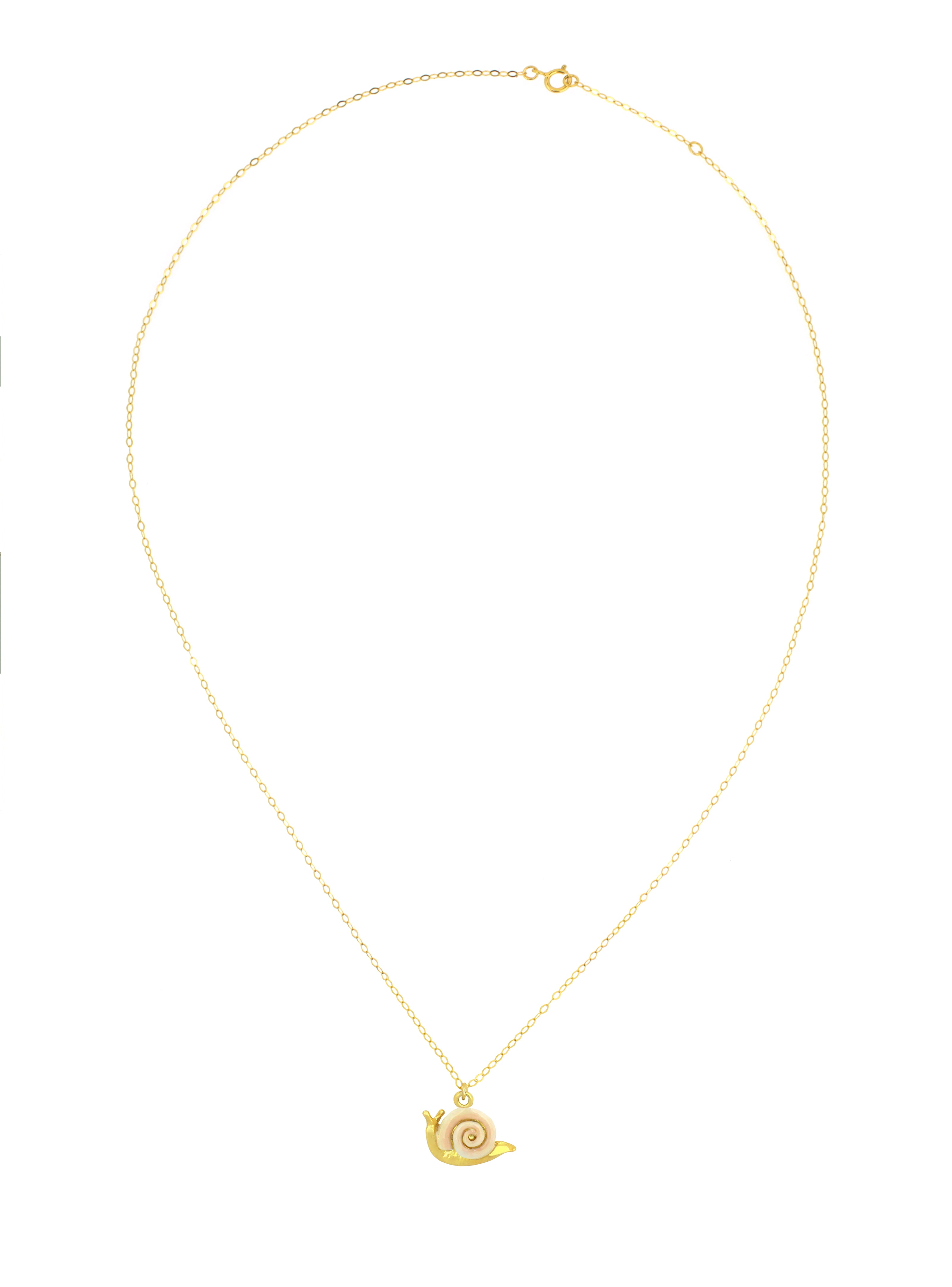 Beautiful gold snail charm on a delicate chain necklace.