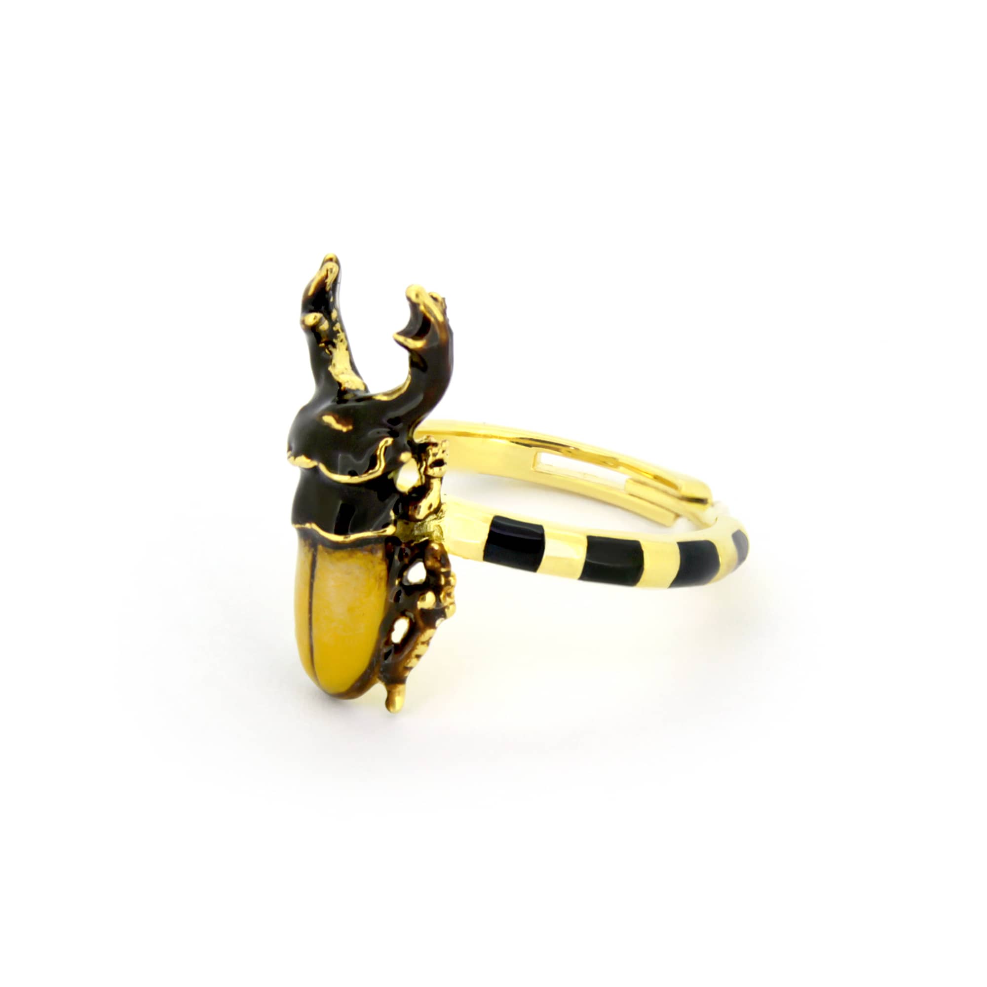 Handcrafted gold ring designed as a stag beetle