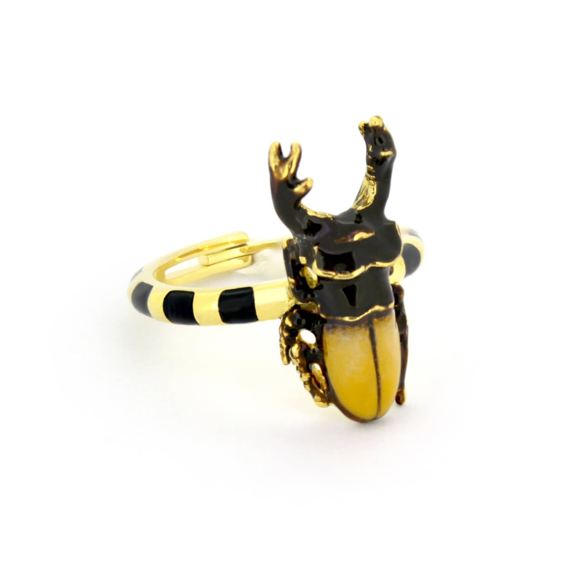 Handcrafted gold ring designed as a stag beetle