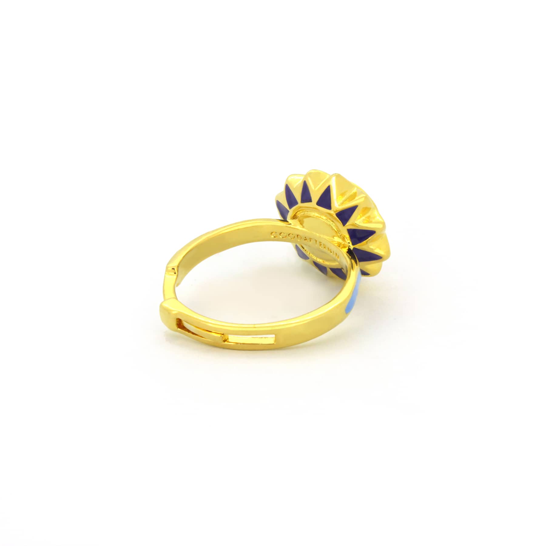 Unique ring shaped like flowers with yellow, pink, and blue accents, inspired by summer.