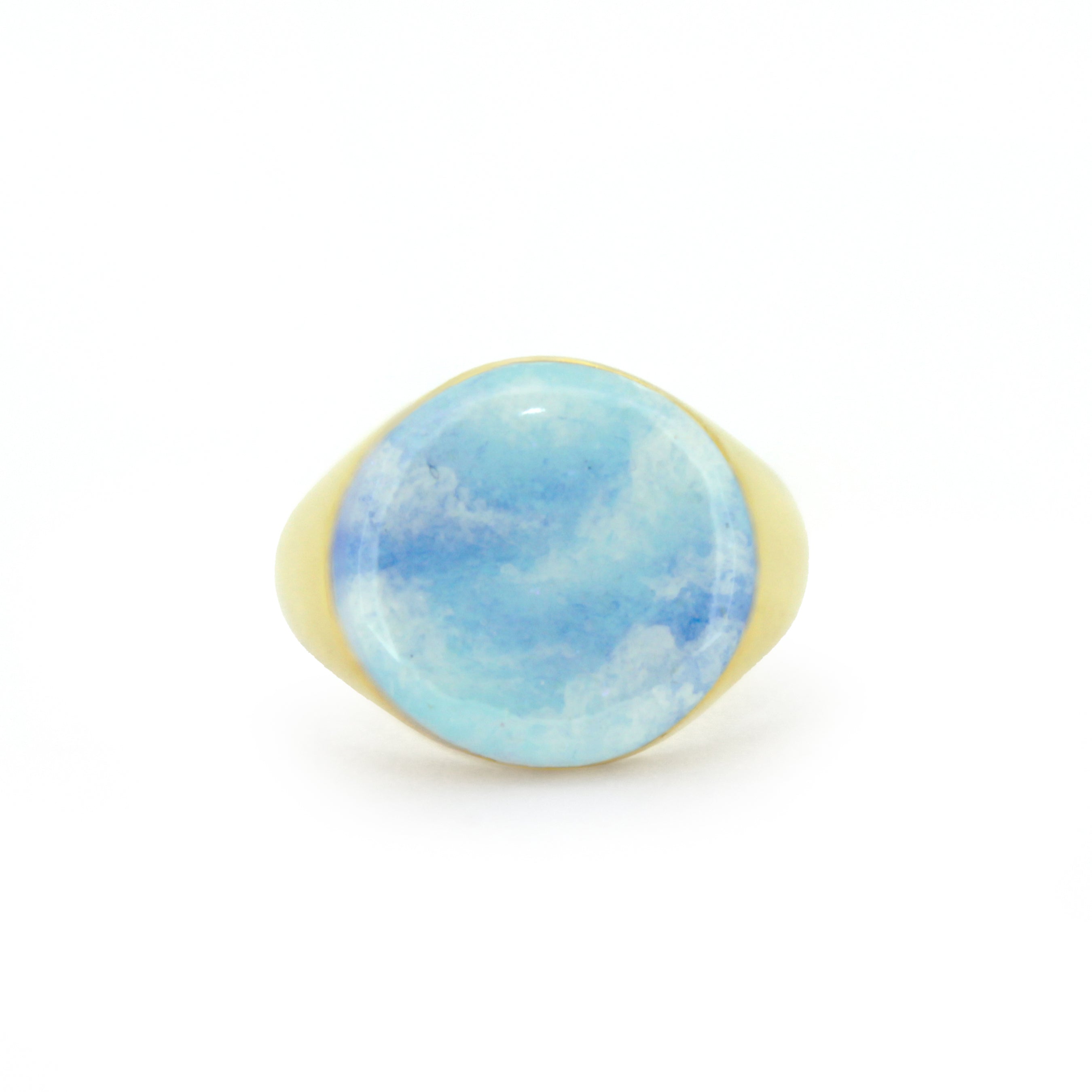 Hand-painted ring featuring a blue sky design.