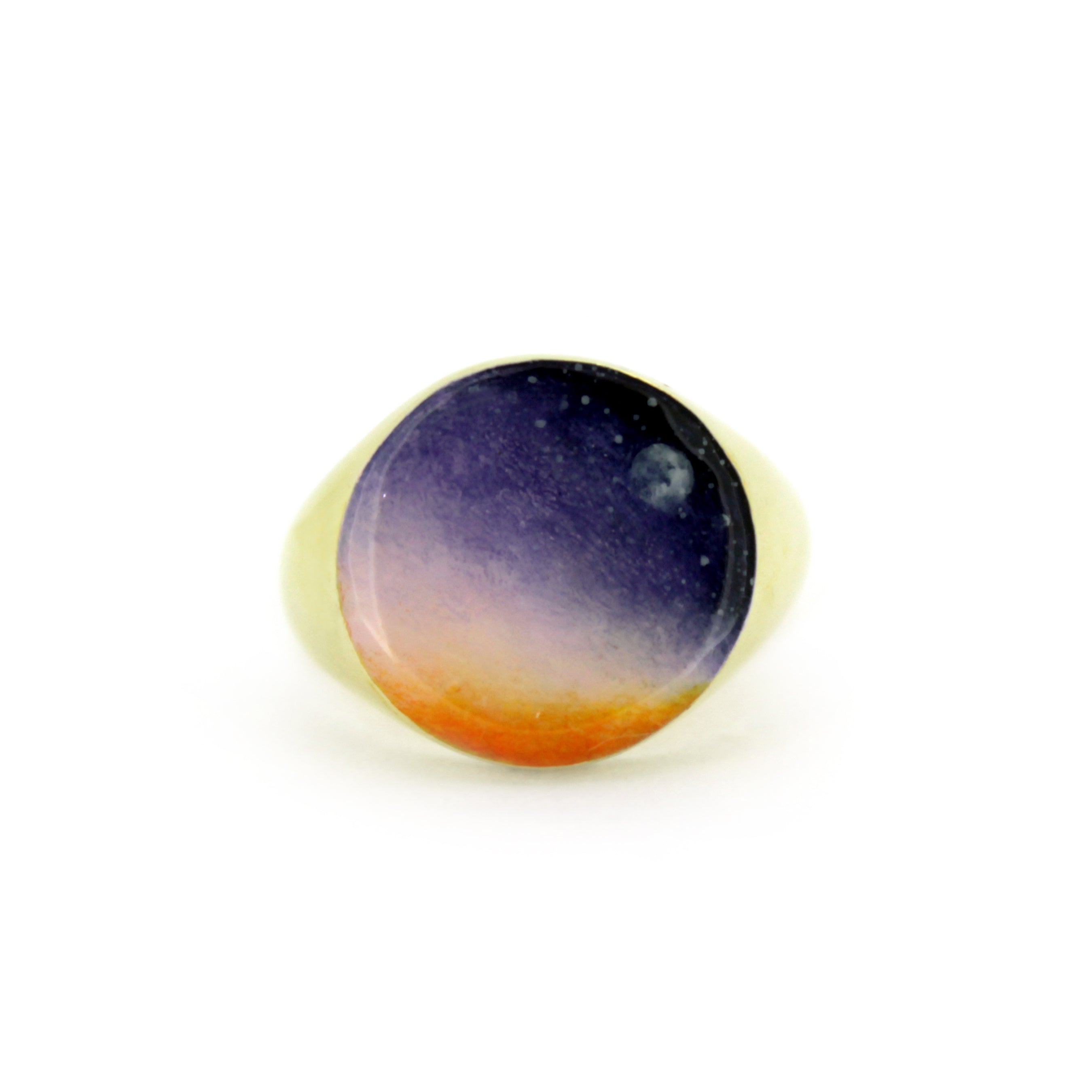 Hand-painted ring inspired by the colors of the sky, featuring a purple to orange gradient.