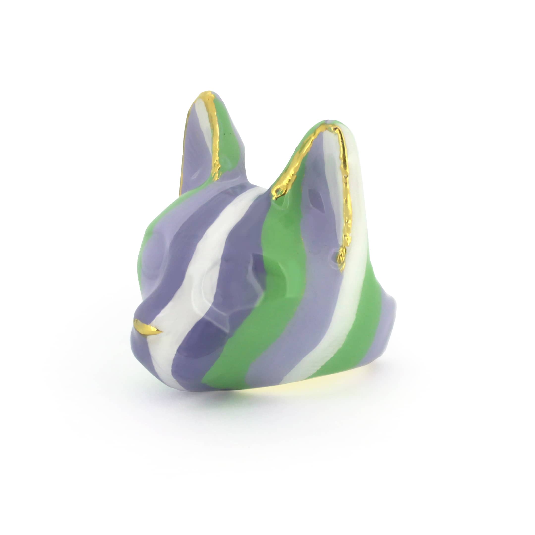 Lavender-inspired cat ring with green and purple stripes
