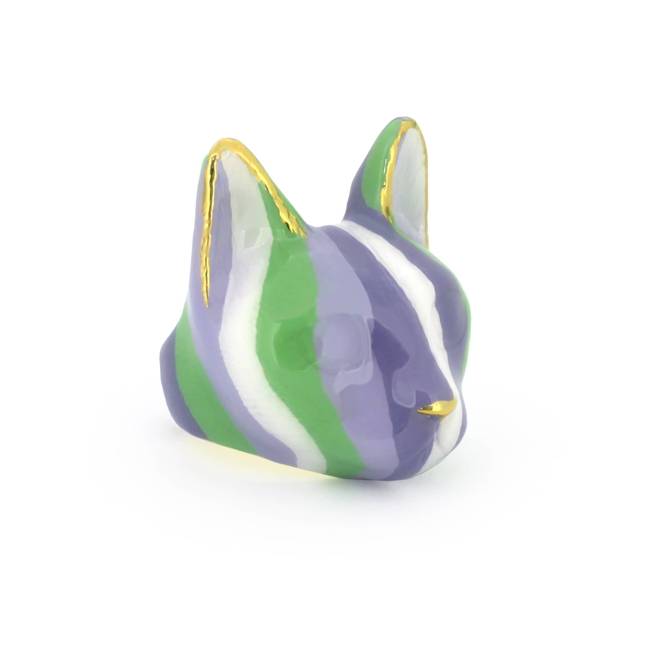 Lavender-inspired cat ring with green and purple stripes