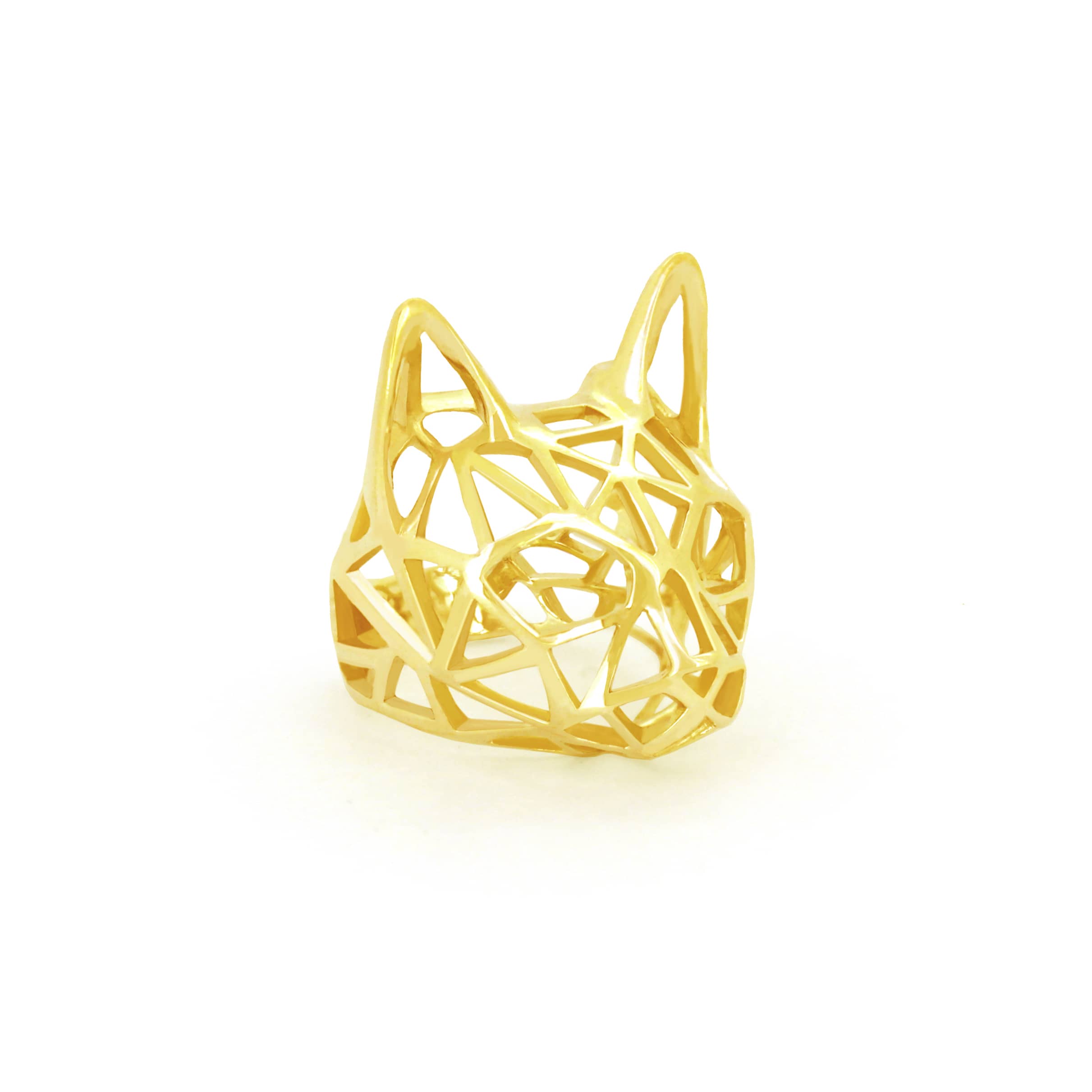 Unique cat-shaped ring with a modern design in gold.