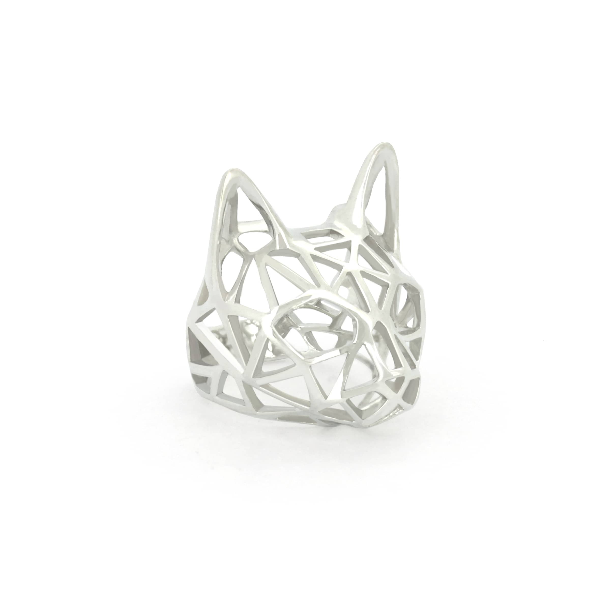 Unique geometric cat design ring in silver