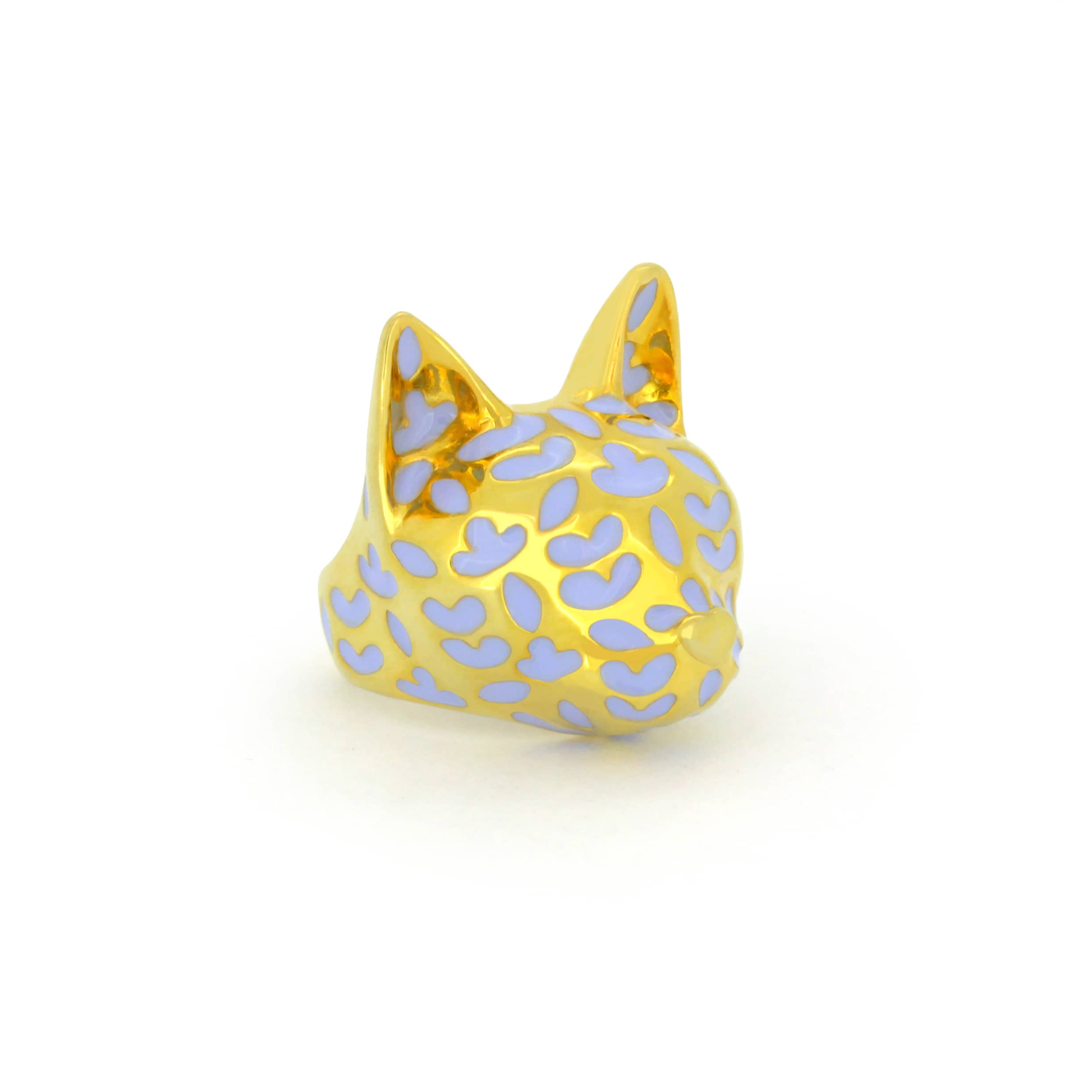 Elegant gold cat ring with lavender-inspired design
