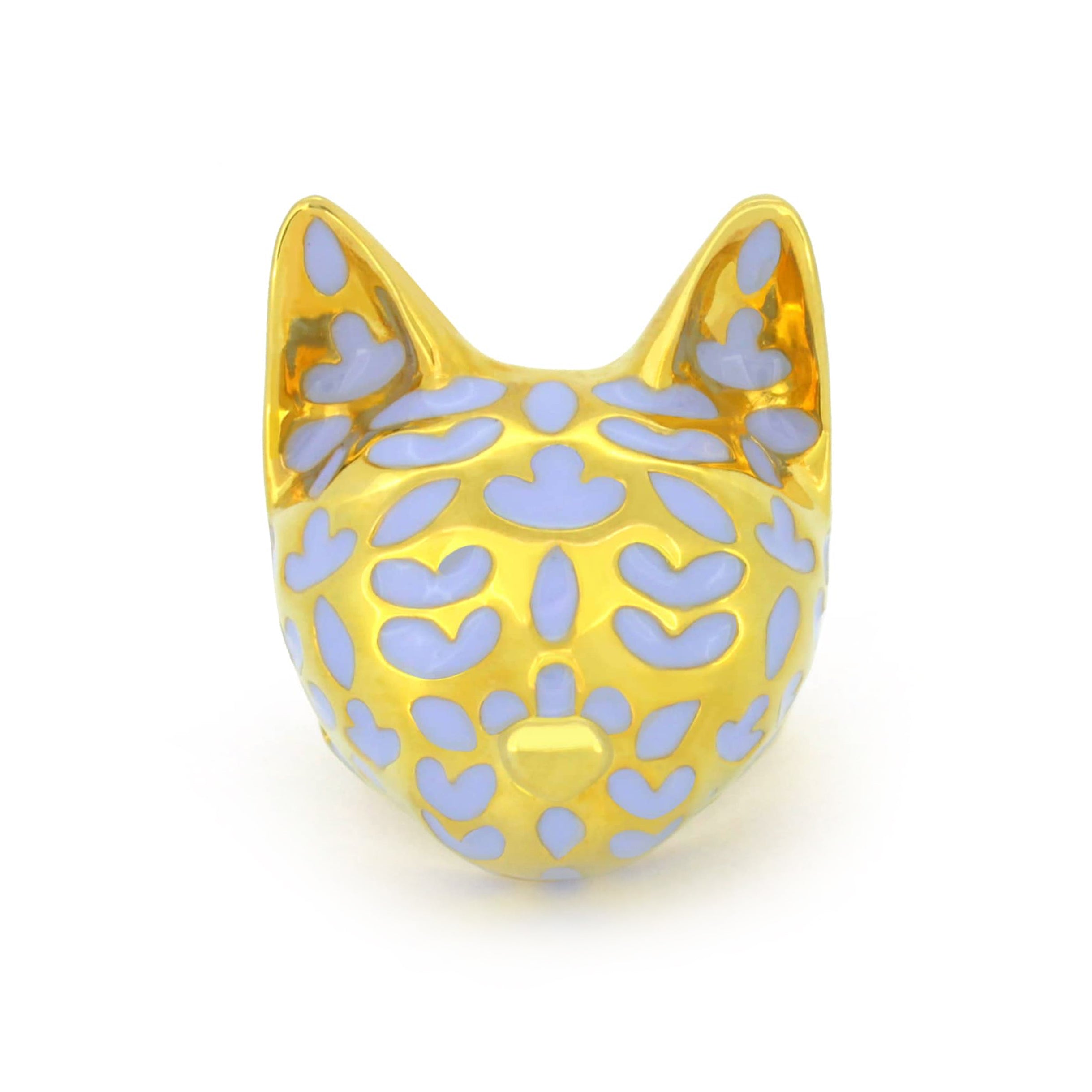 Gold cat ring with lavender-inspired design