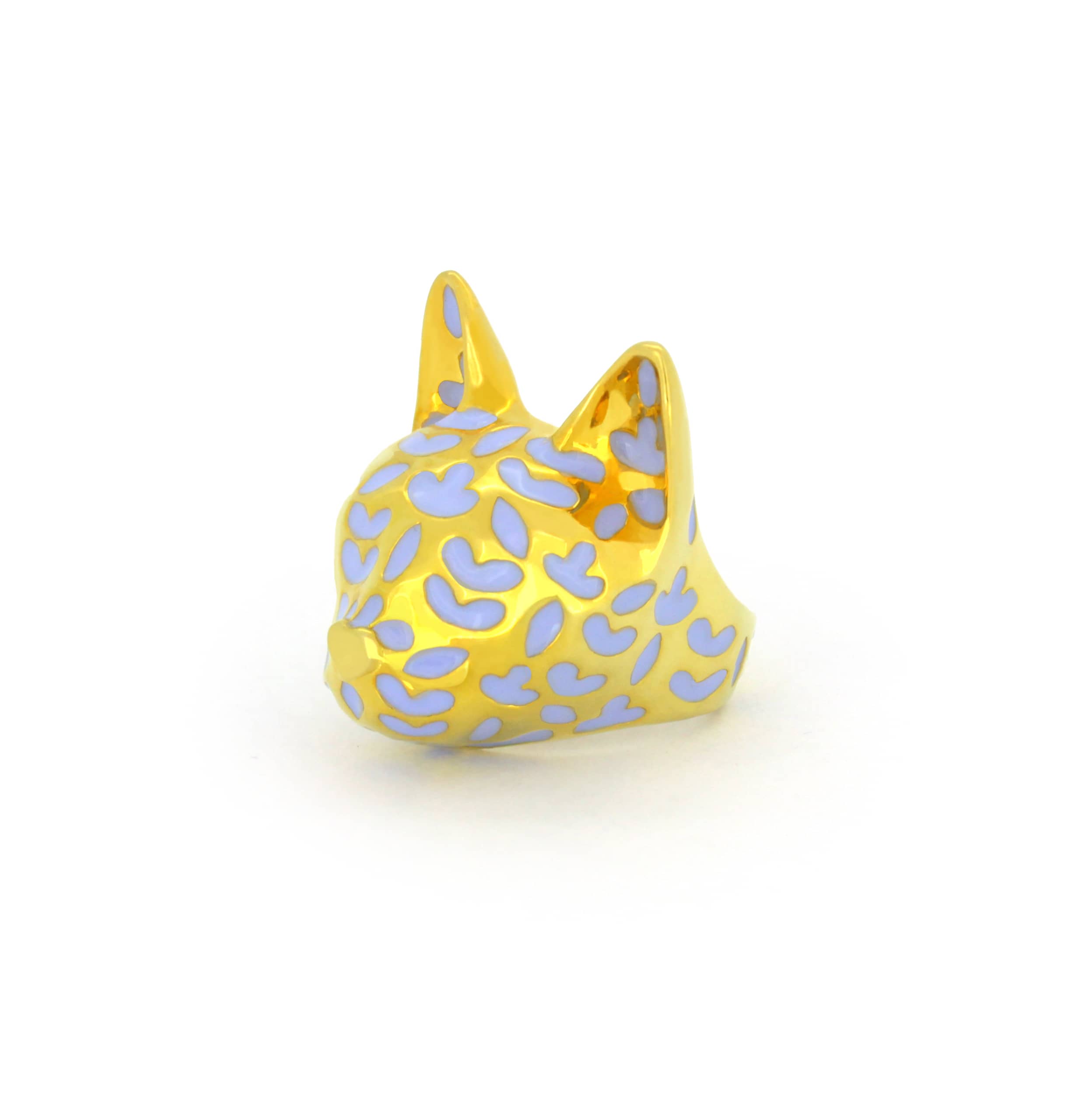 Elegant gold cat ring with lavender-inspired design