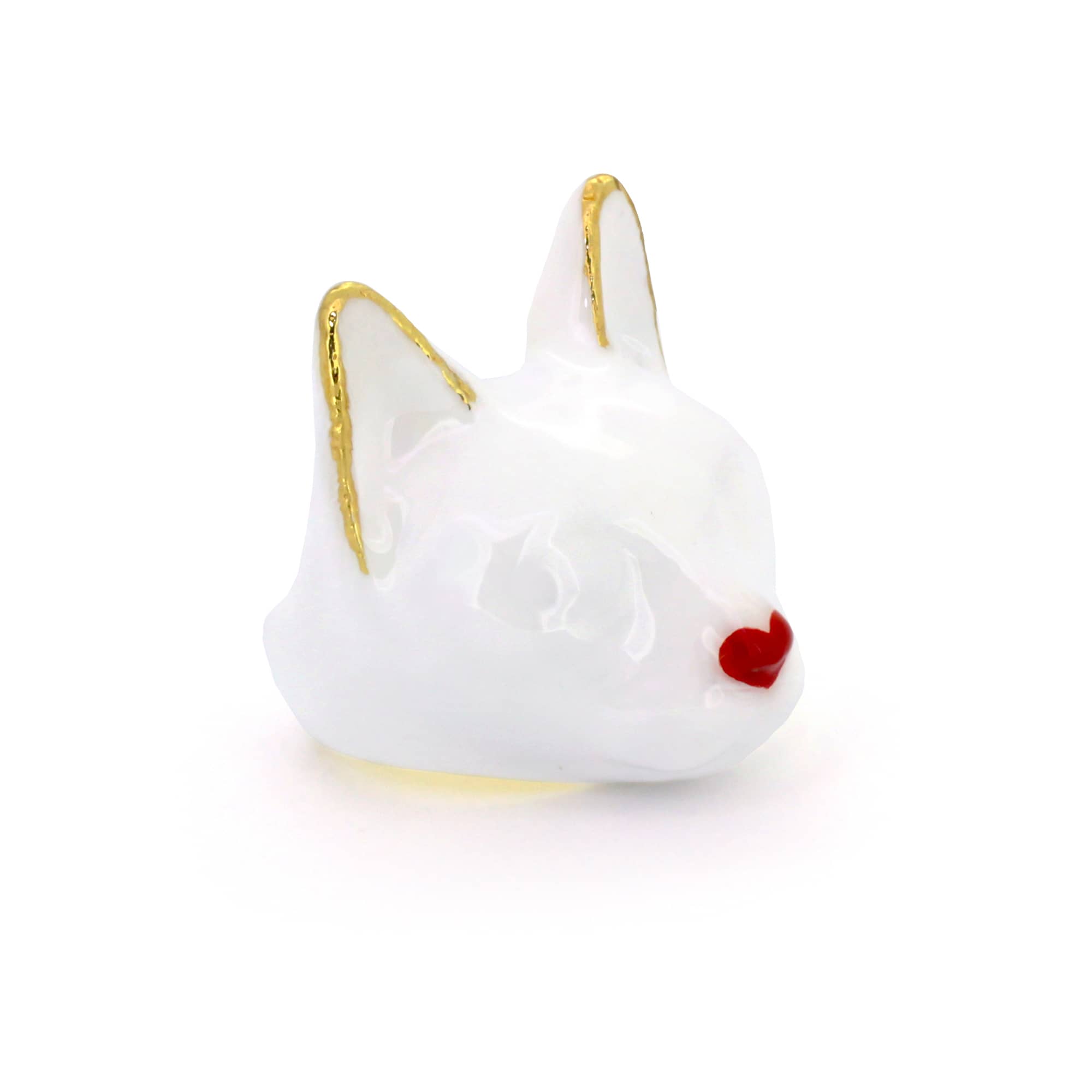 A white cat ring with a small red heart-shaped nose, perfect for Valentine's theme.