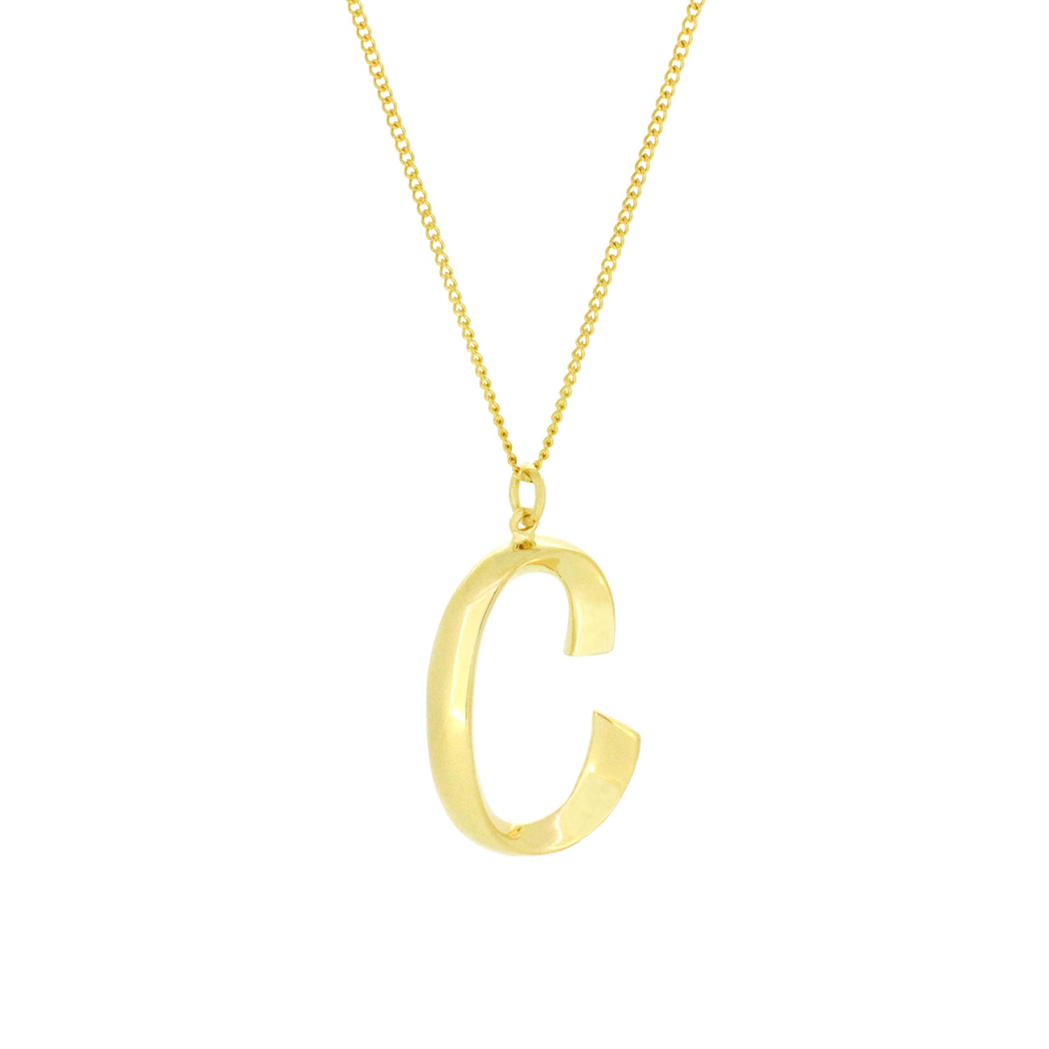 Stylish gold color initial pendant necklace with letter 'C'.