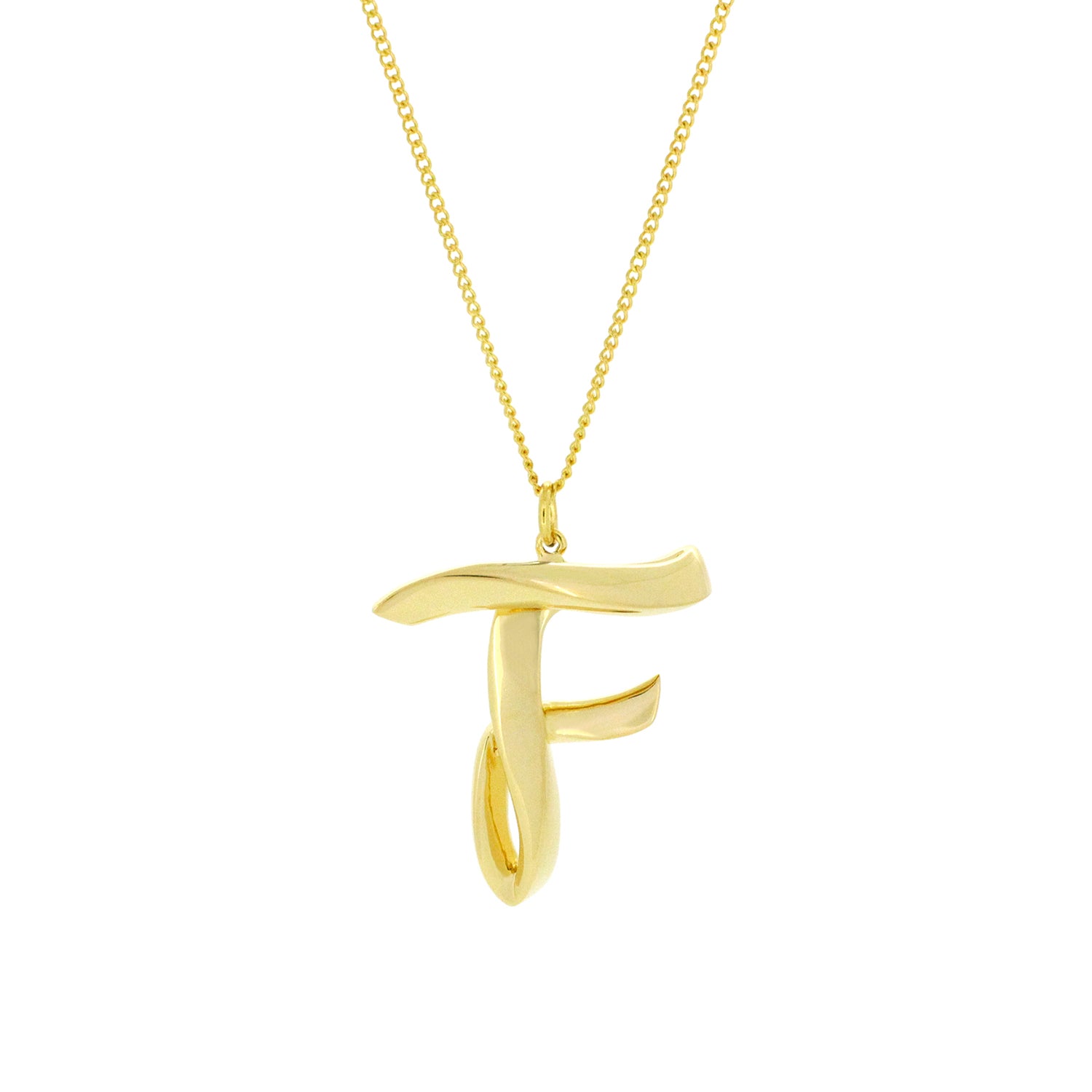Gold-colored necklace with a beautiful letter F pendant.