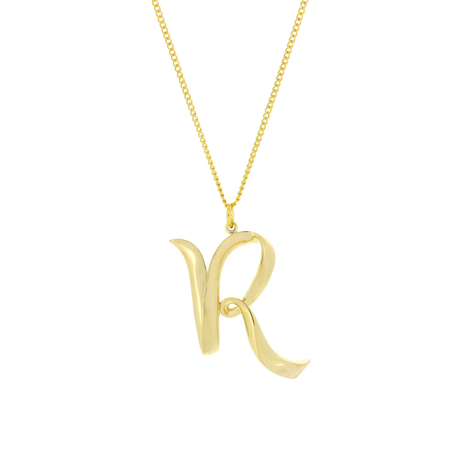 Beautiful gold plating finish necklace showcasing an artistic letter R.