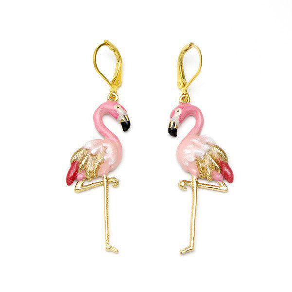 Stylish pink flamingo earrings perfect for summer fashion.