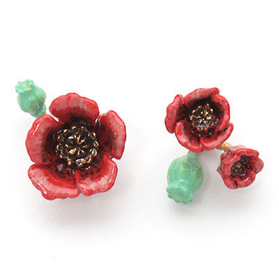 Red floral earrings featuring poppy design perfect for flower lovers.