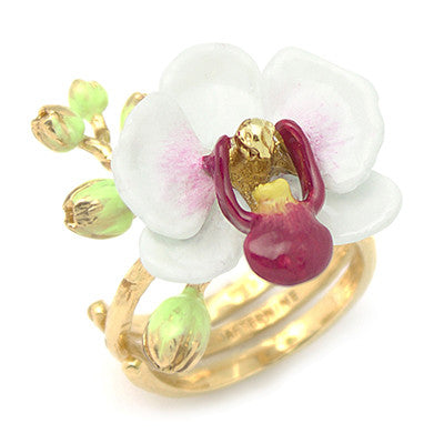 Nature-inspired ring featuring a white phalaen design with intricate details.