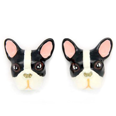 Cute French Bulldog earrings featuring a black and white design, perfect for dog lovers.