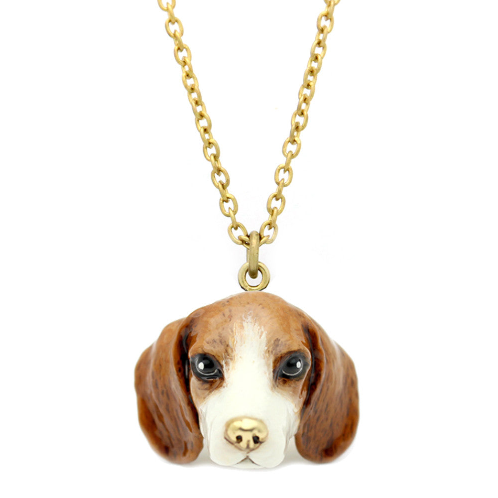 Handcrafted necklace showcasing a detailed a beagle dog head design.