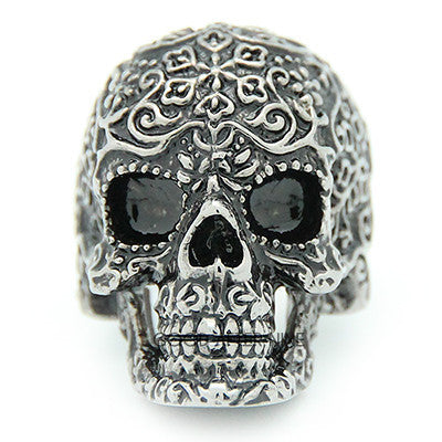 Artisan crafted skull ring with detailed patterns