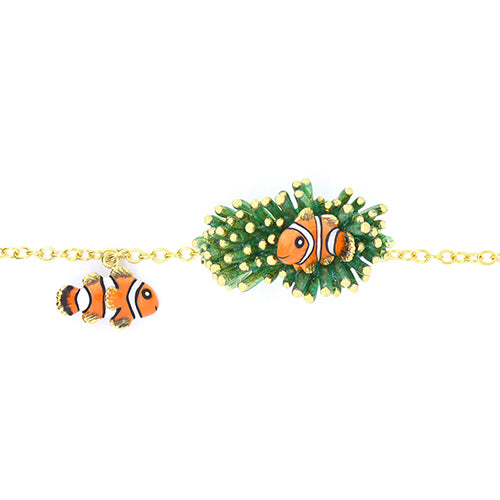 A handmade bracelet with charming clownfish charms and a unique coral design.