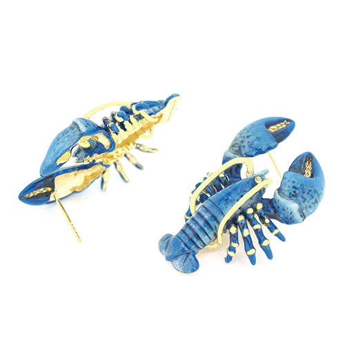 Artisan-crafted earrings showcasing a blue lobster