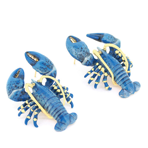Artisan-crafted earrings showcasing a blue lobster