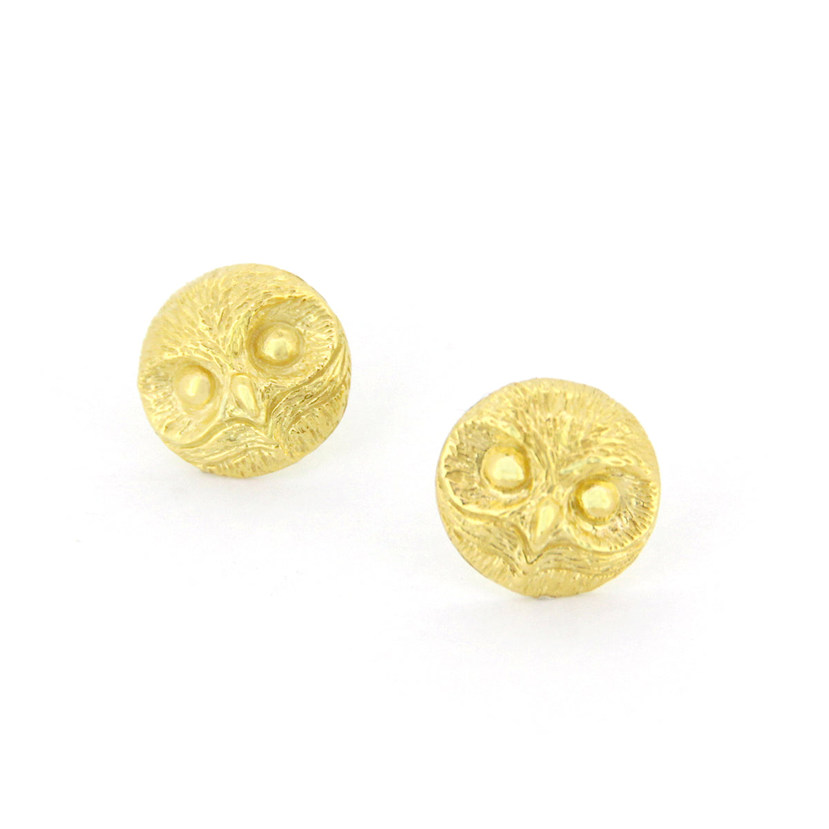 Elegant gold earrings featuring an owl design.