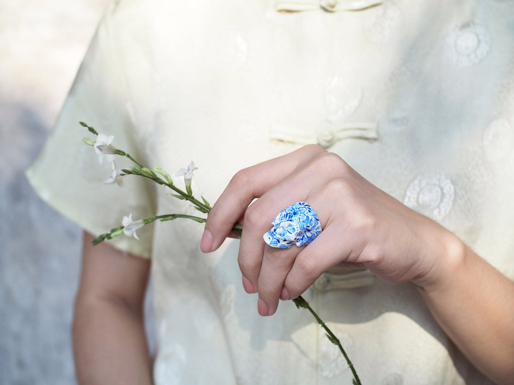 COLLECTION | Blue Floral Skull Ring - Limited