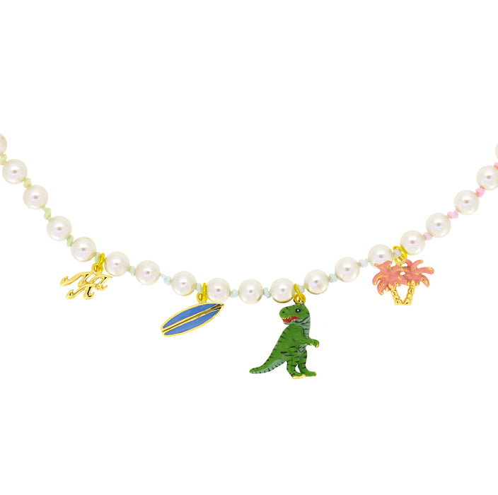 T-Rex Surfer Pearl Choker Pastel and Rainbow | Happy Story