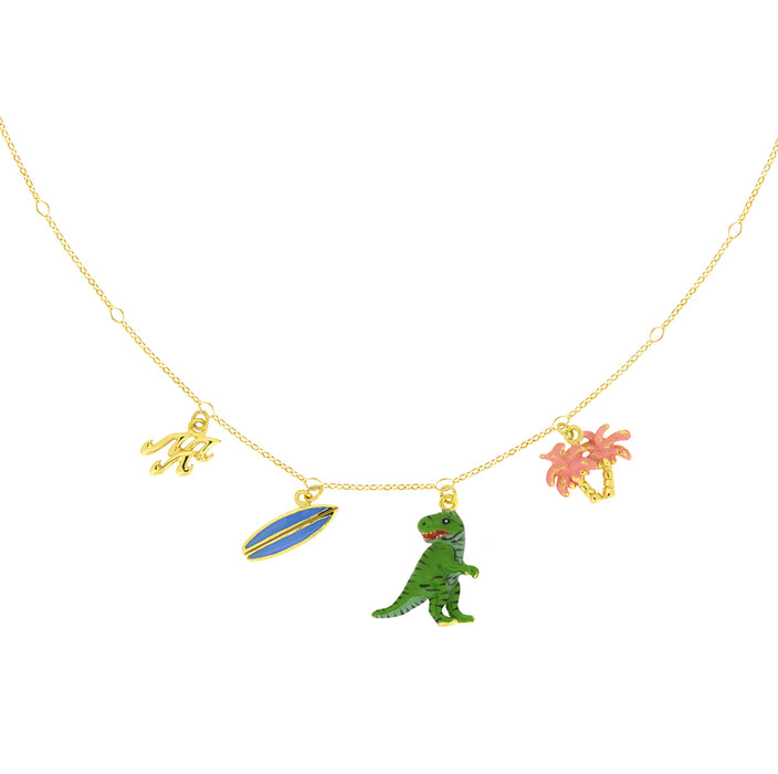 T-Rex Surfer Charms Necklace 925 Sterling Silver | Happy Story