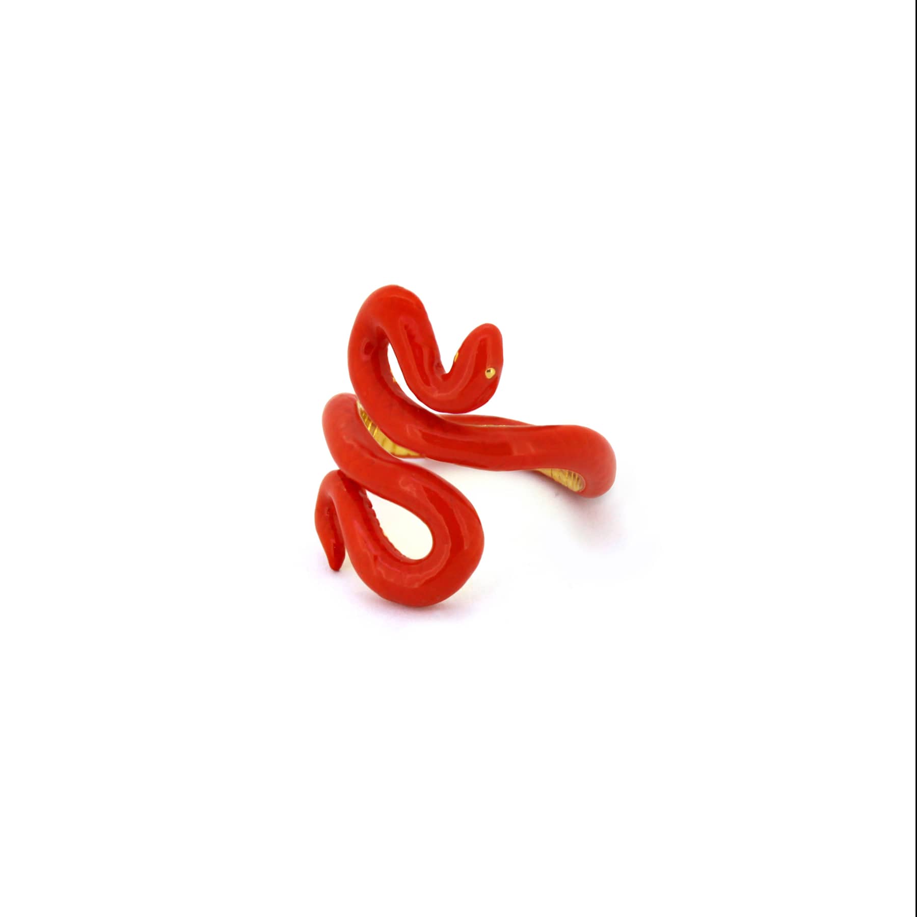 A whimsical red snake ring with playful design, perfect for unique jewelry lovers.