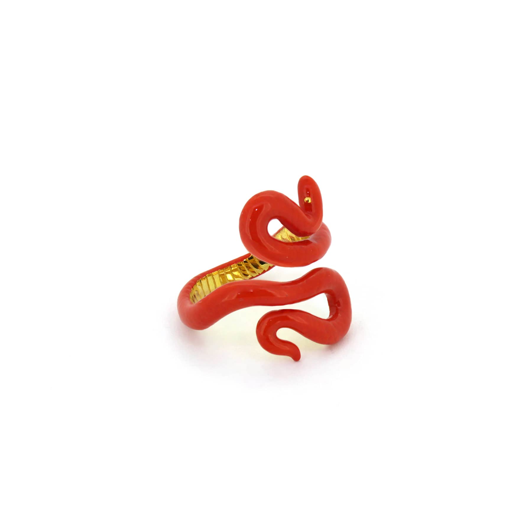 A whimsical red snake ring with playful design, perfect for unique jewelry lovers.