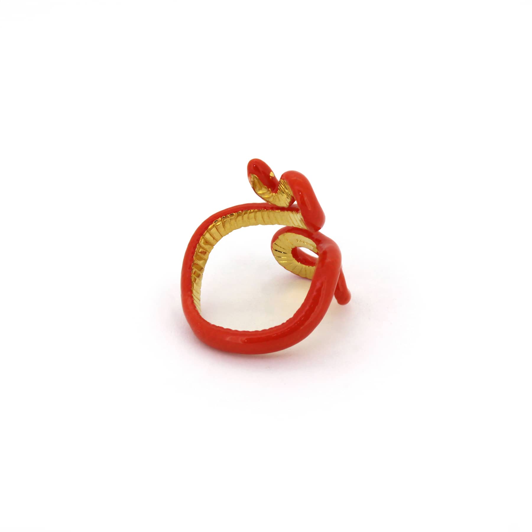 Unique red snake ring with playful design