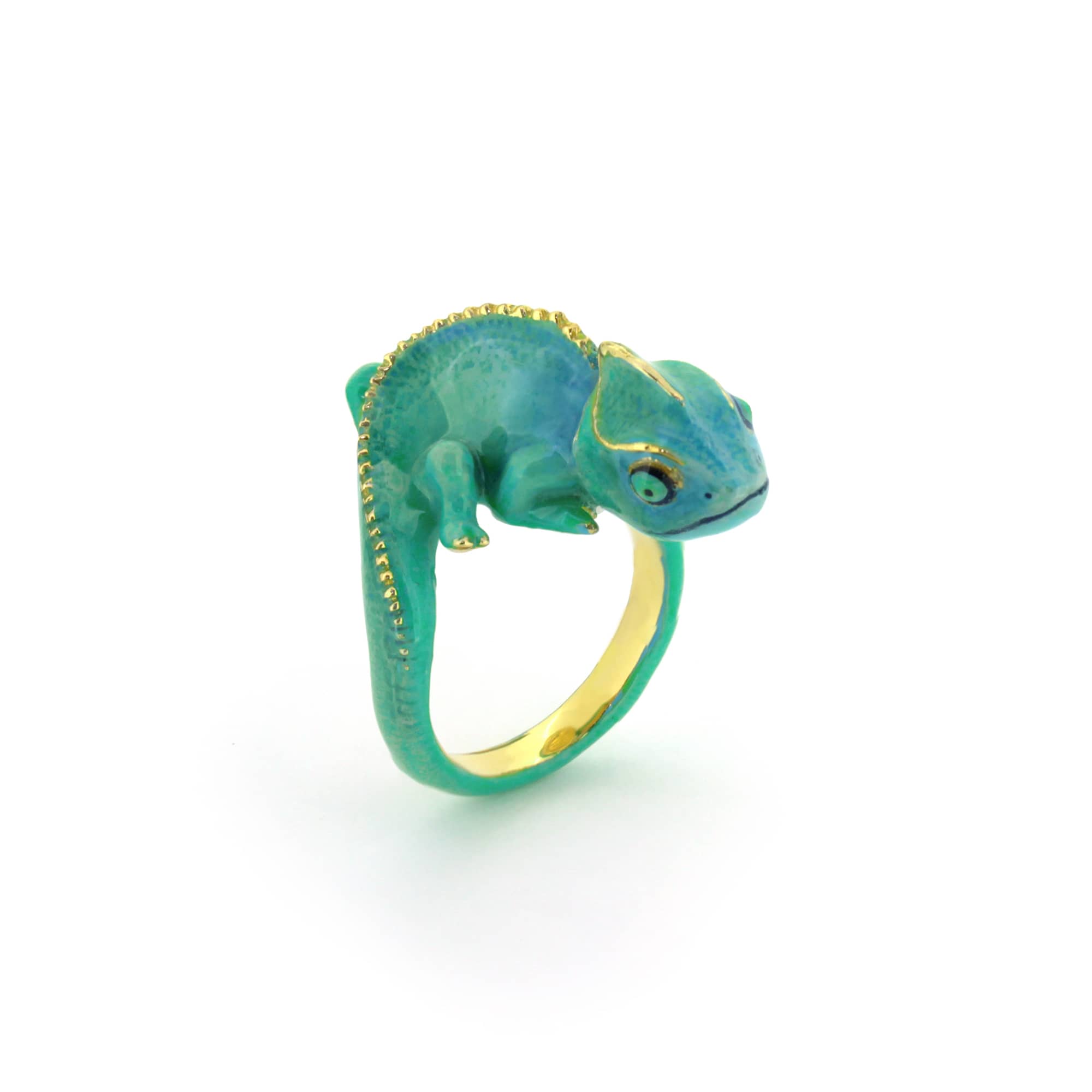 Unique chameleon ring crafted in blue and green hues.
