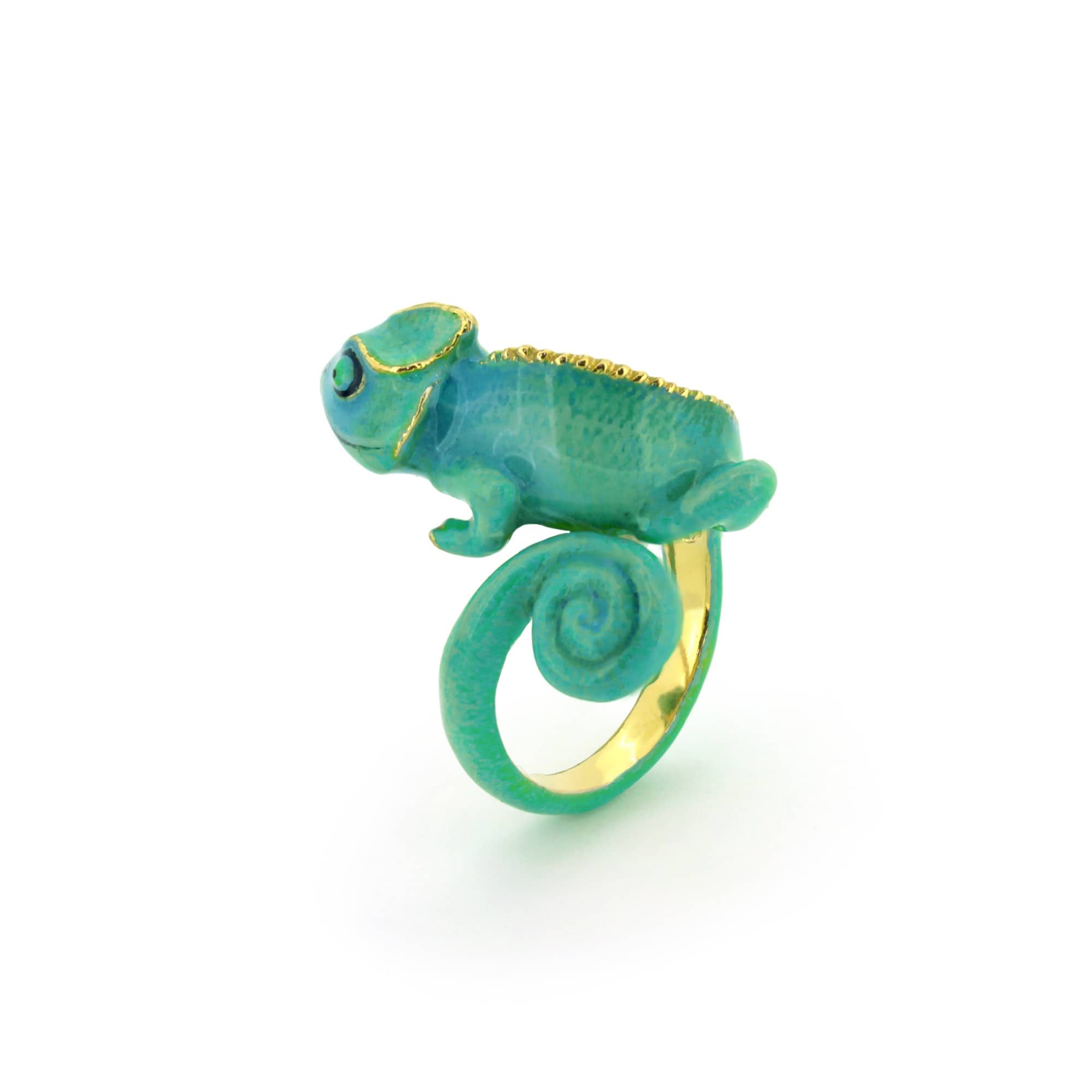 Unique chameleon ring crafted in blue and green hues, perfect for animal lovers.