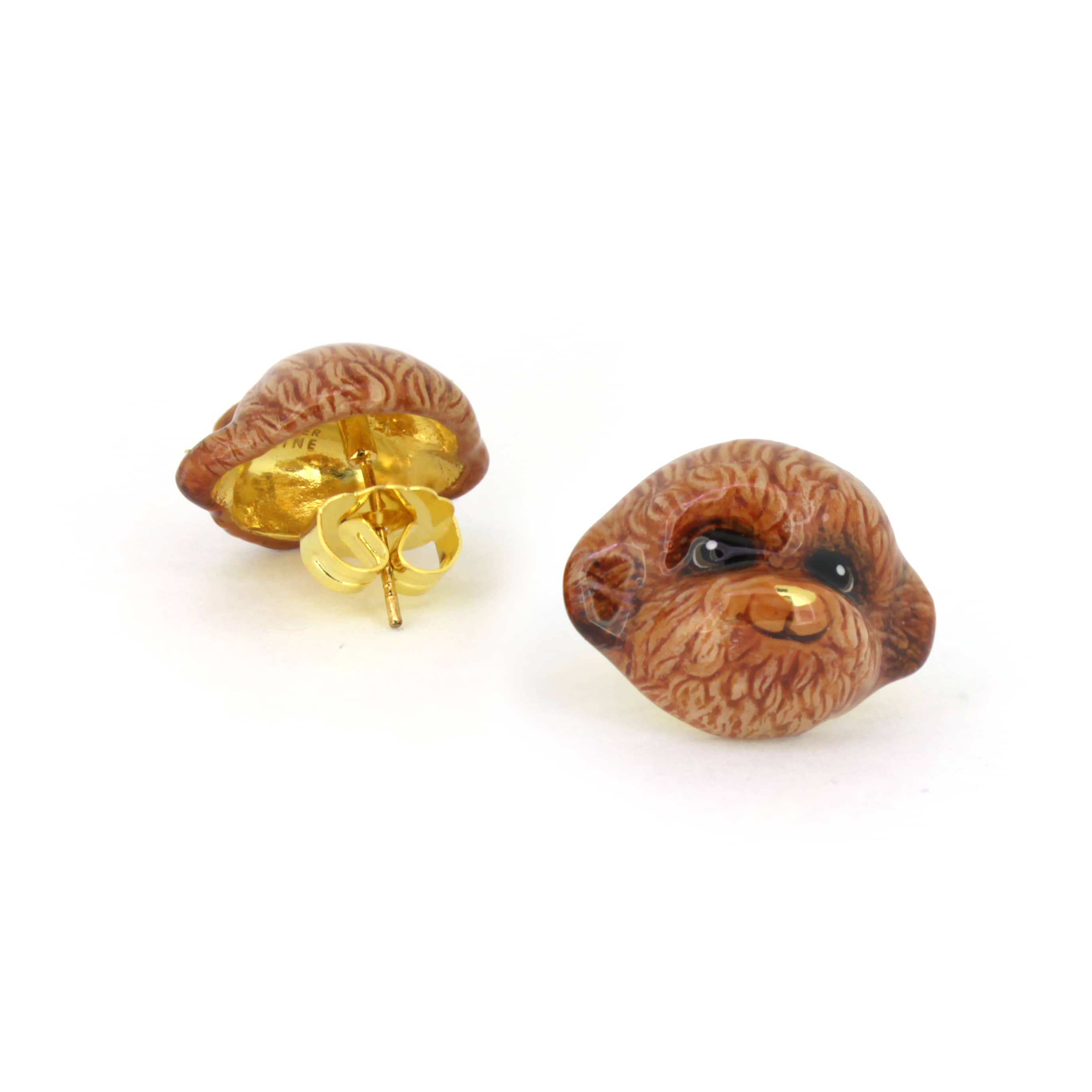 Handcrafted brown poodle earrings with a cute design, perfect for dog lovers.