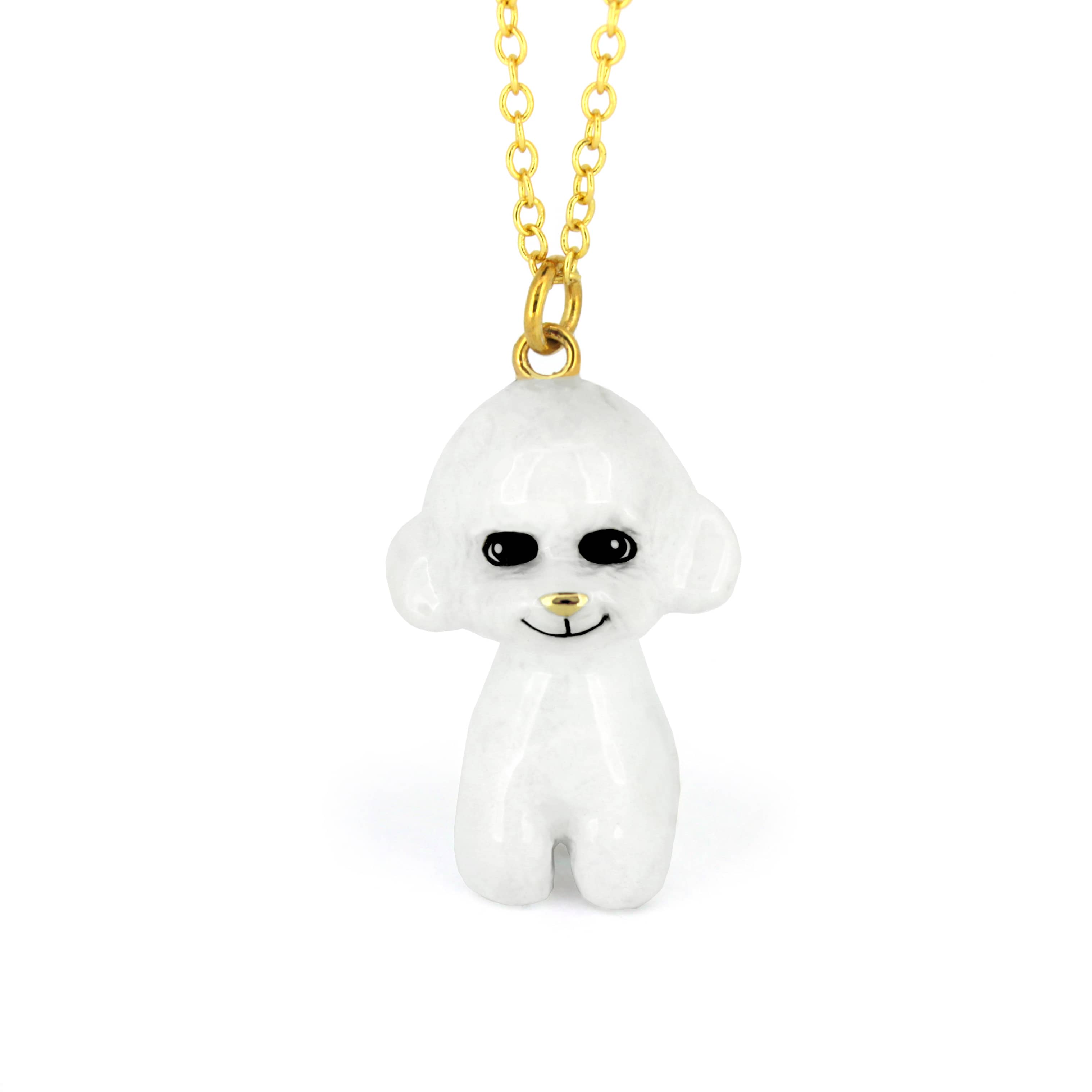 Adorable handcrafted white poodle pendant necklace, perfect for dog lovers.