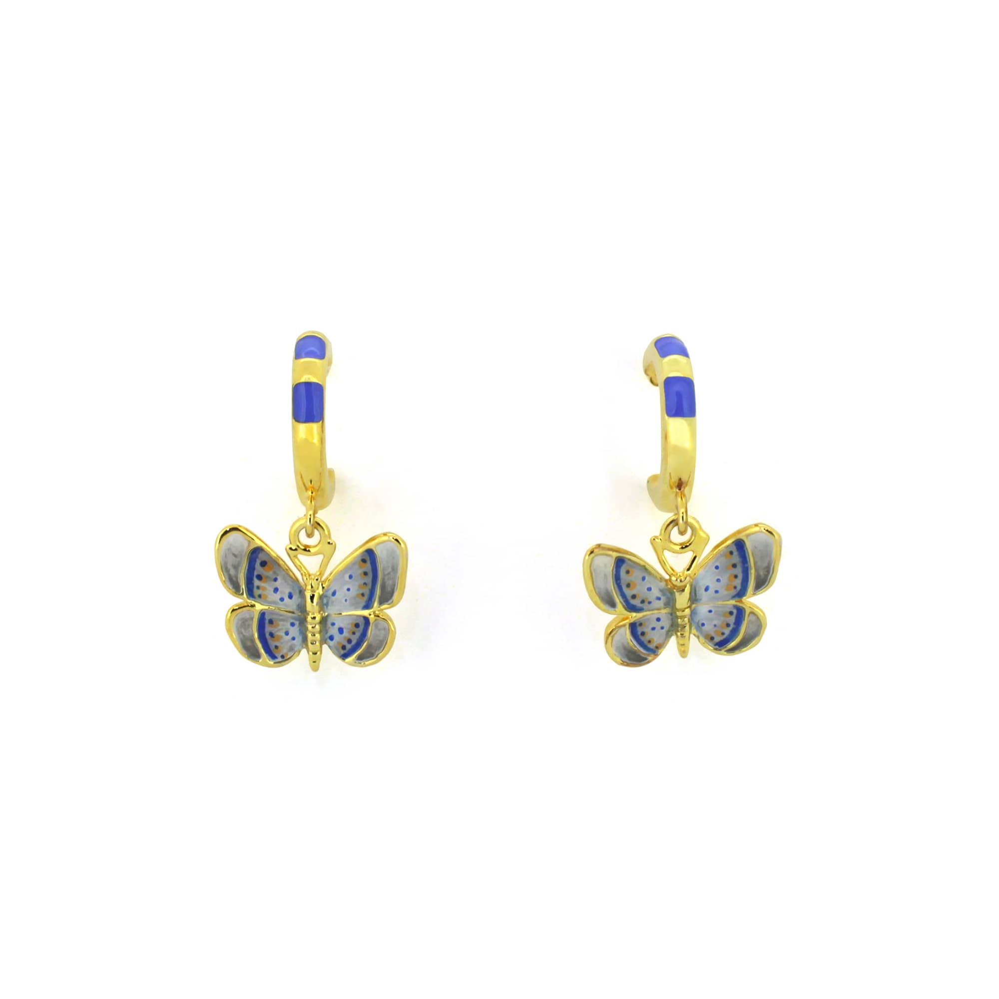 Unique earrings featuring blue butterfly design