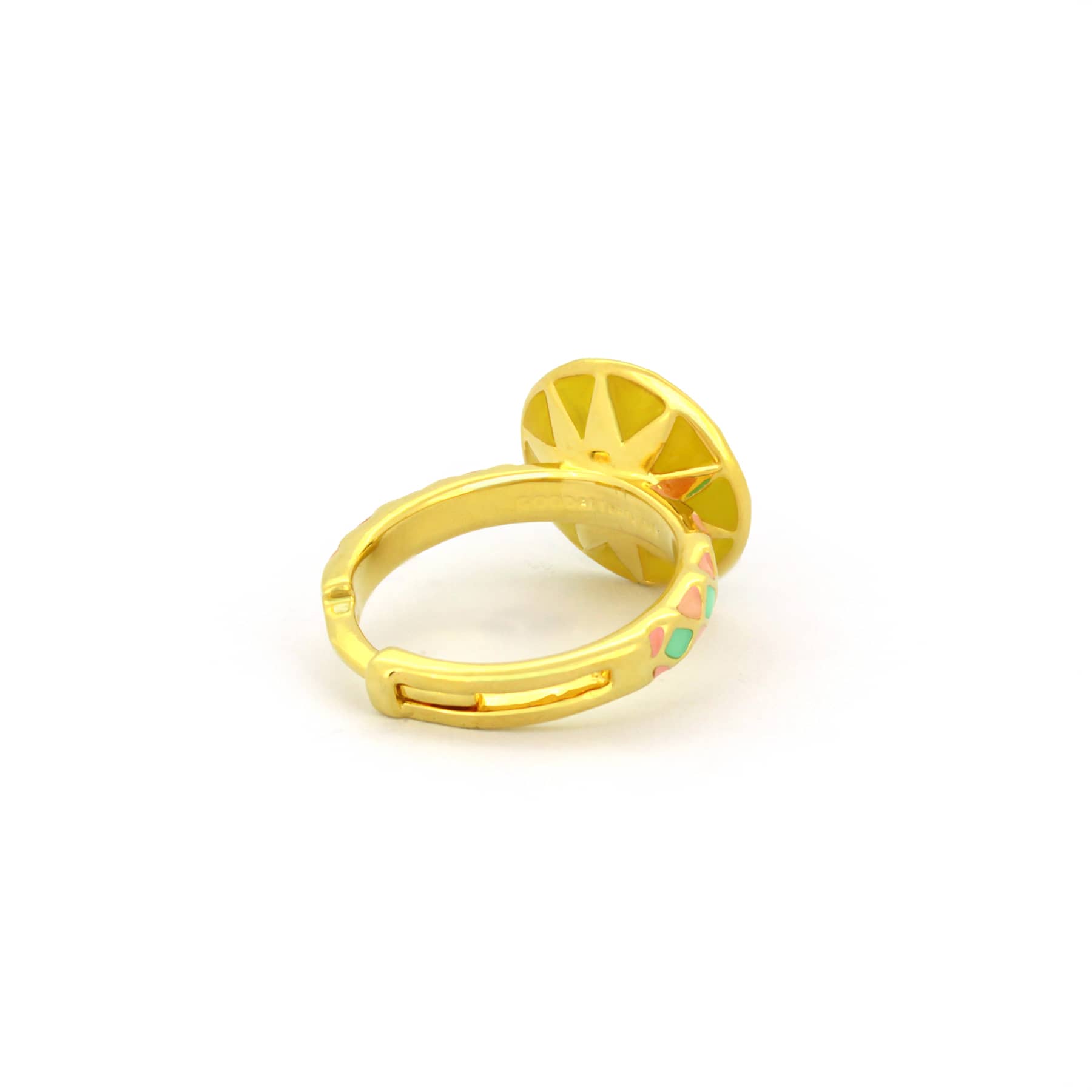 Nature-inspired spring ring with blue, red, old rose, and fresh teal accents.
