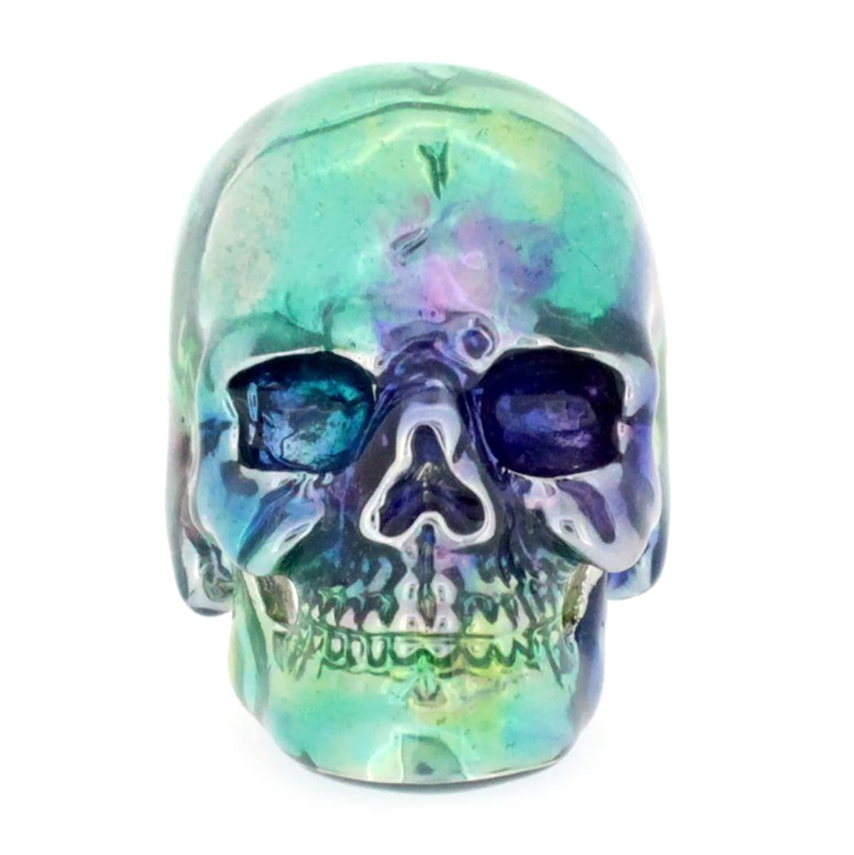 Skull design ring with enamel paint inspired by the aurora.