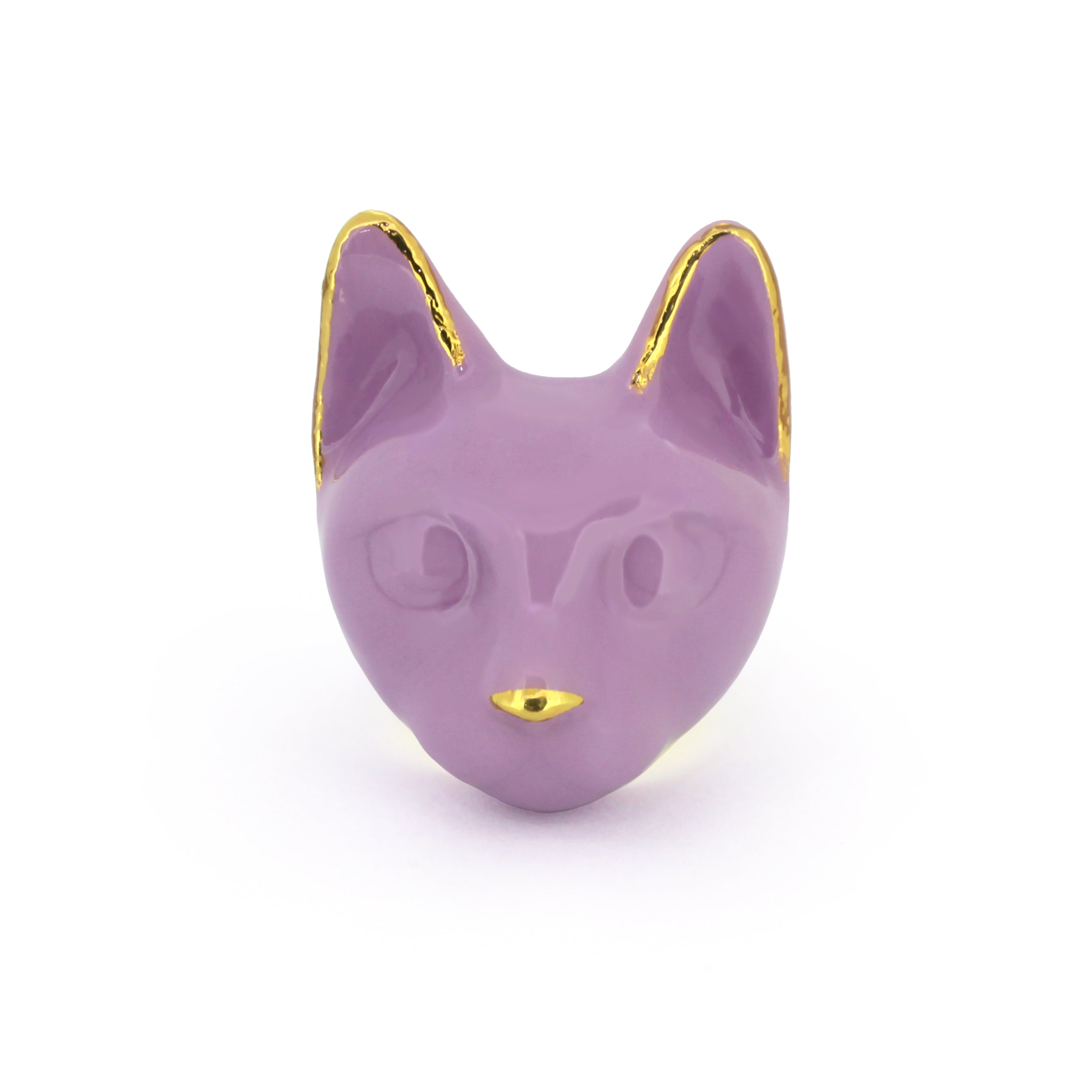 Unique ring designed in the shape of a cat’s head, featuring a pastel color, perfect for animal lovers.
